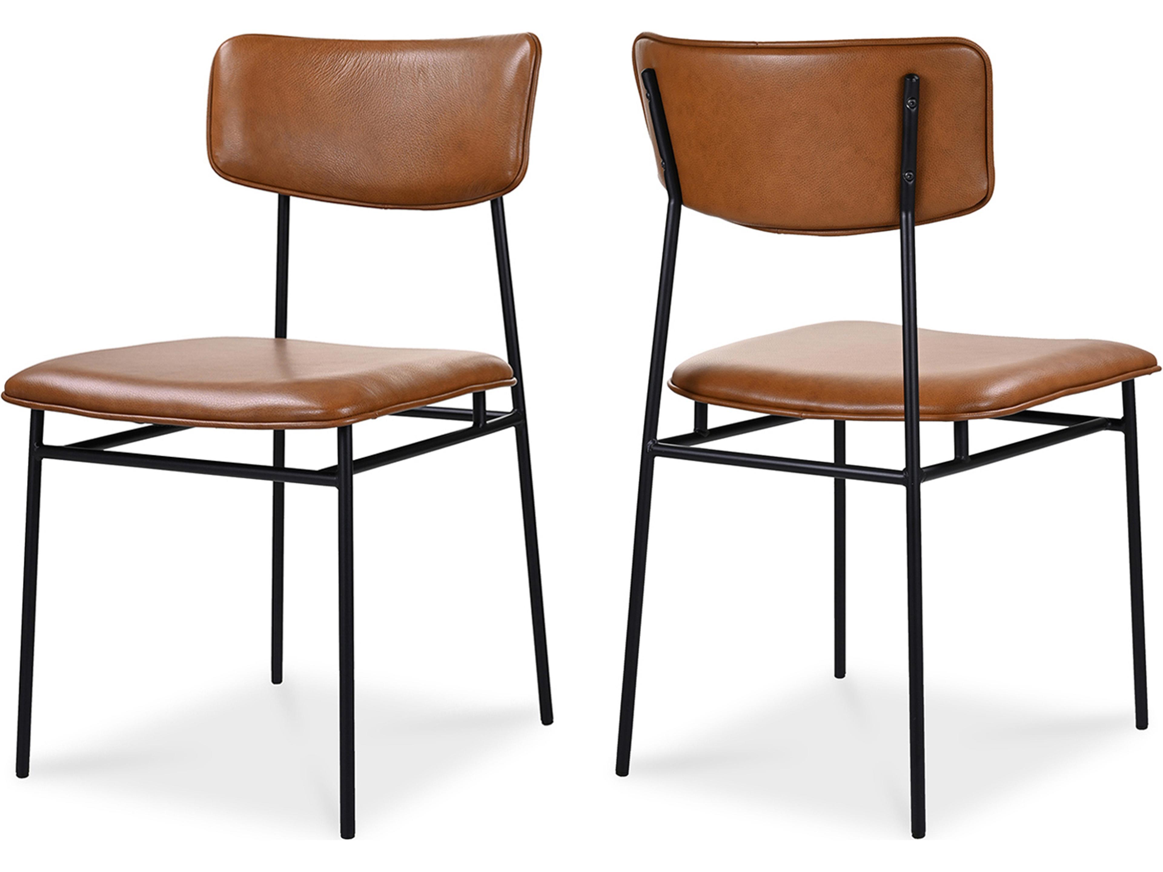 Moe's Home Sailor Leather Ply Wood Brown Upholstered Side Dining Chair - Set of Two