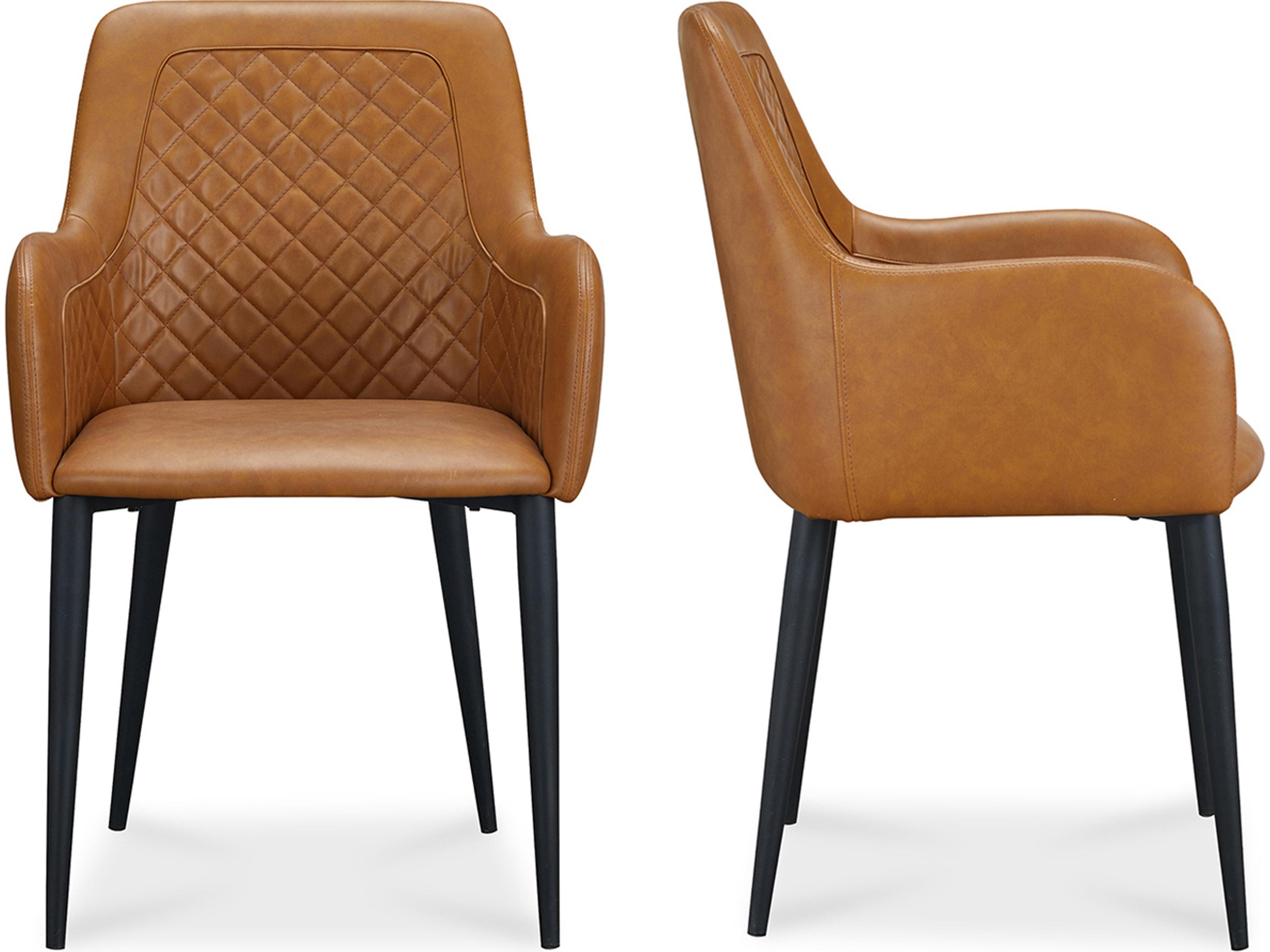 Leather Black Upholstered Arm Dining Chair - Set of Two