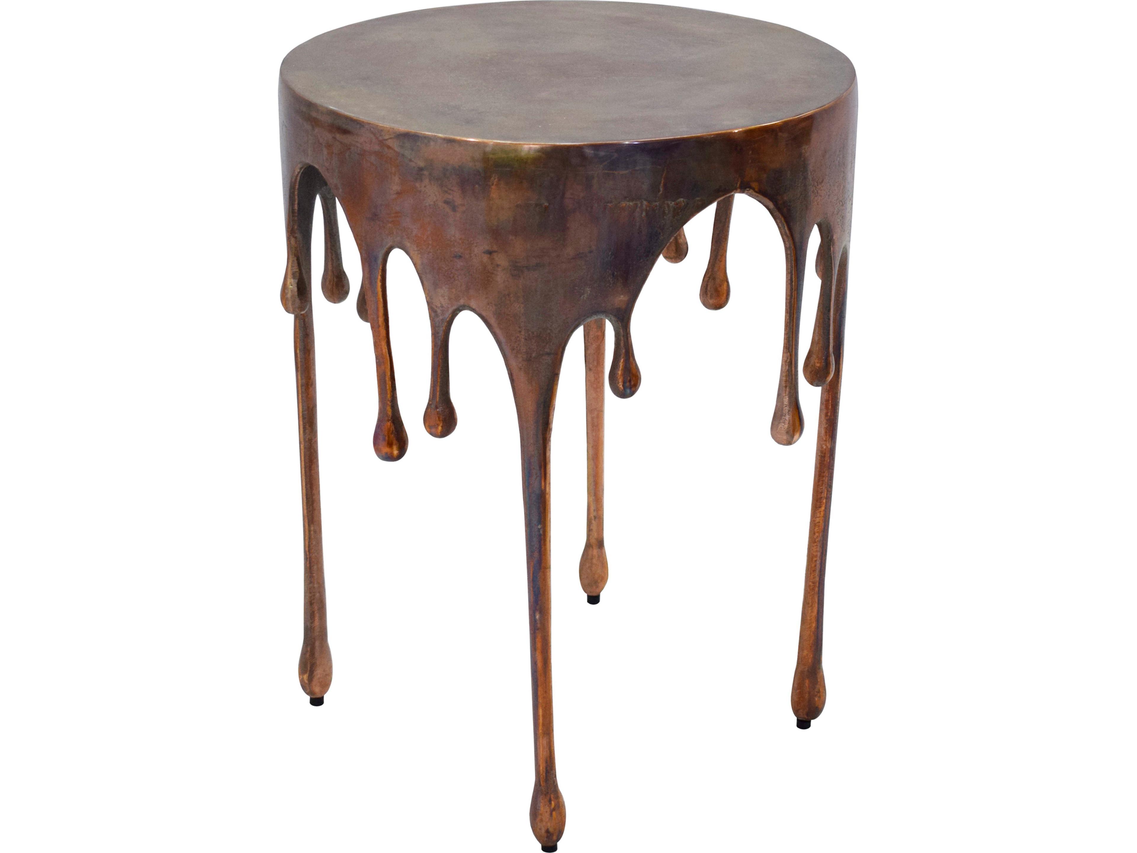 Round Metal Burnt Copper End Table