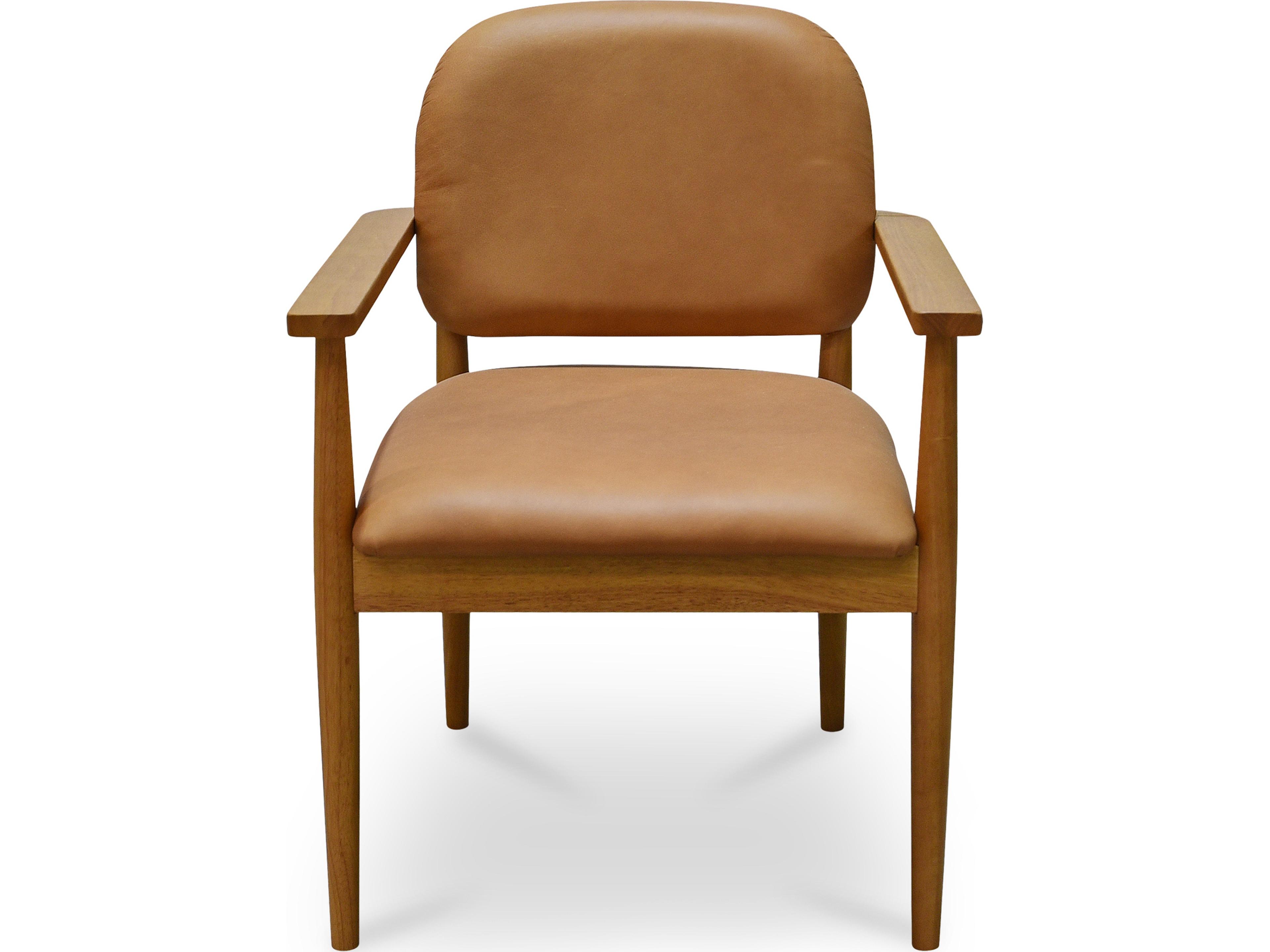 Norrie Rubberwood Brown Leather Arm Dining Chair
