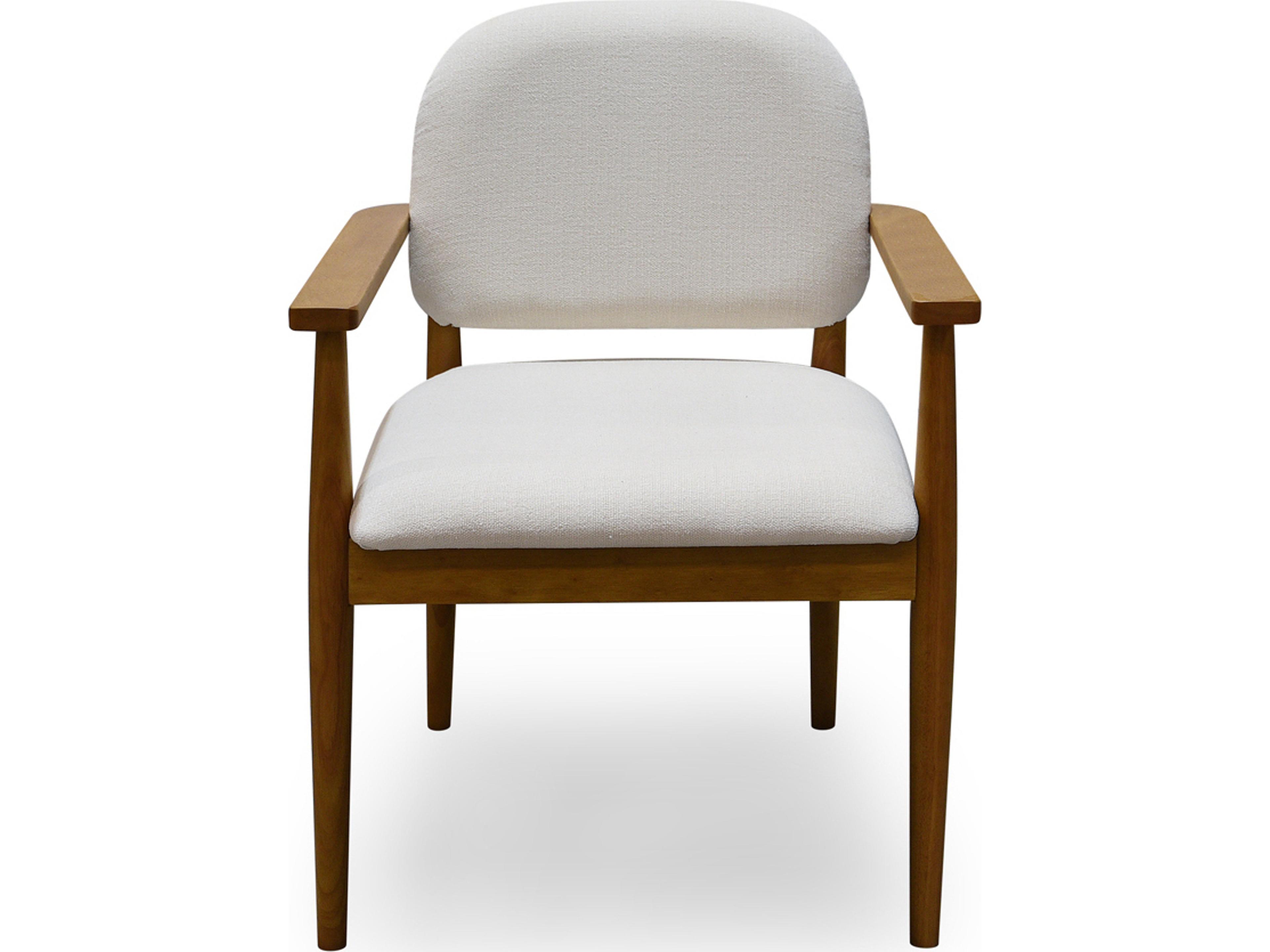 Norrie Rubberwood White Leather Arm Dining Chair
