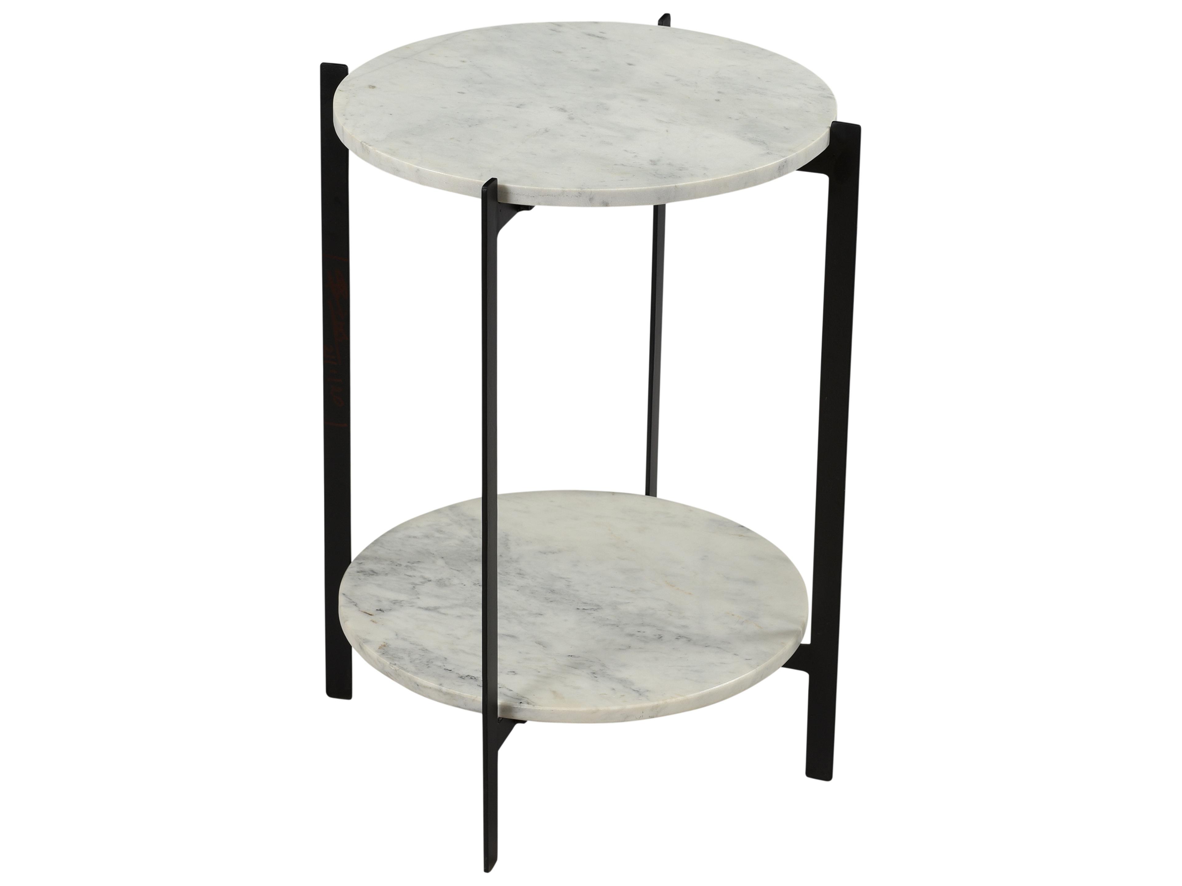 Moe's Home Round White Marble Black Matte End Table