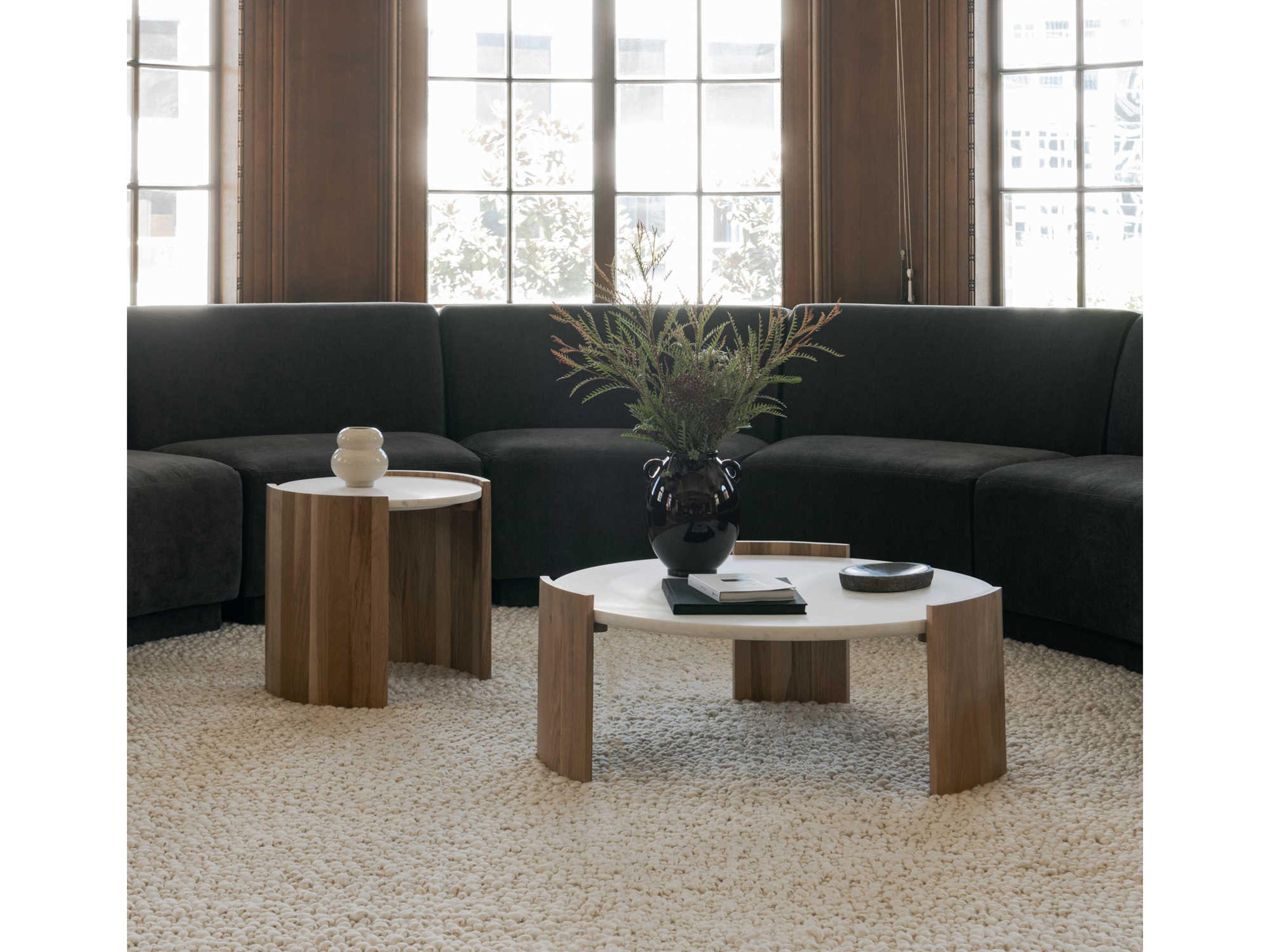 Moe's Home Dala Round Banswara White Marble Natural Coffee Table