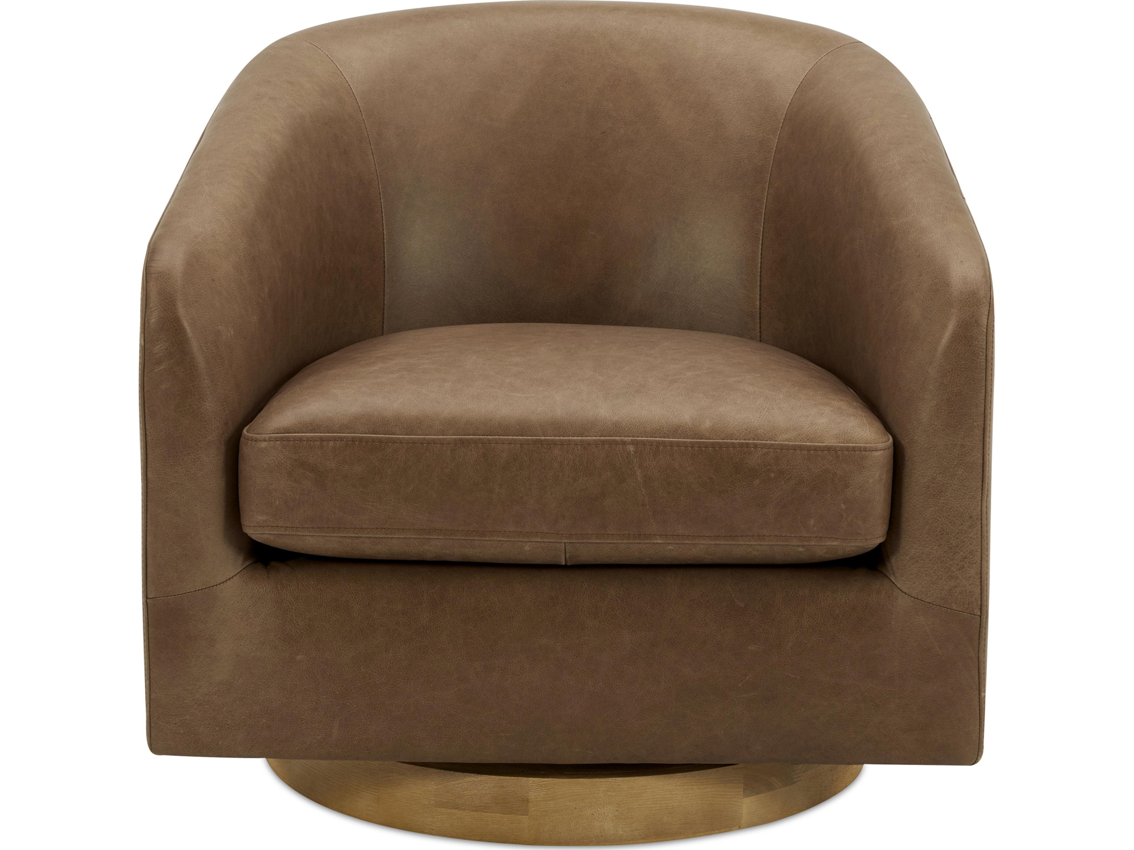 Oscy Swivel Brown Leather Accent Chair