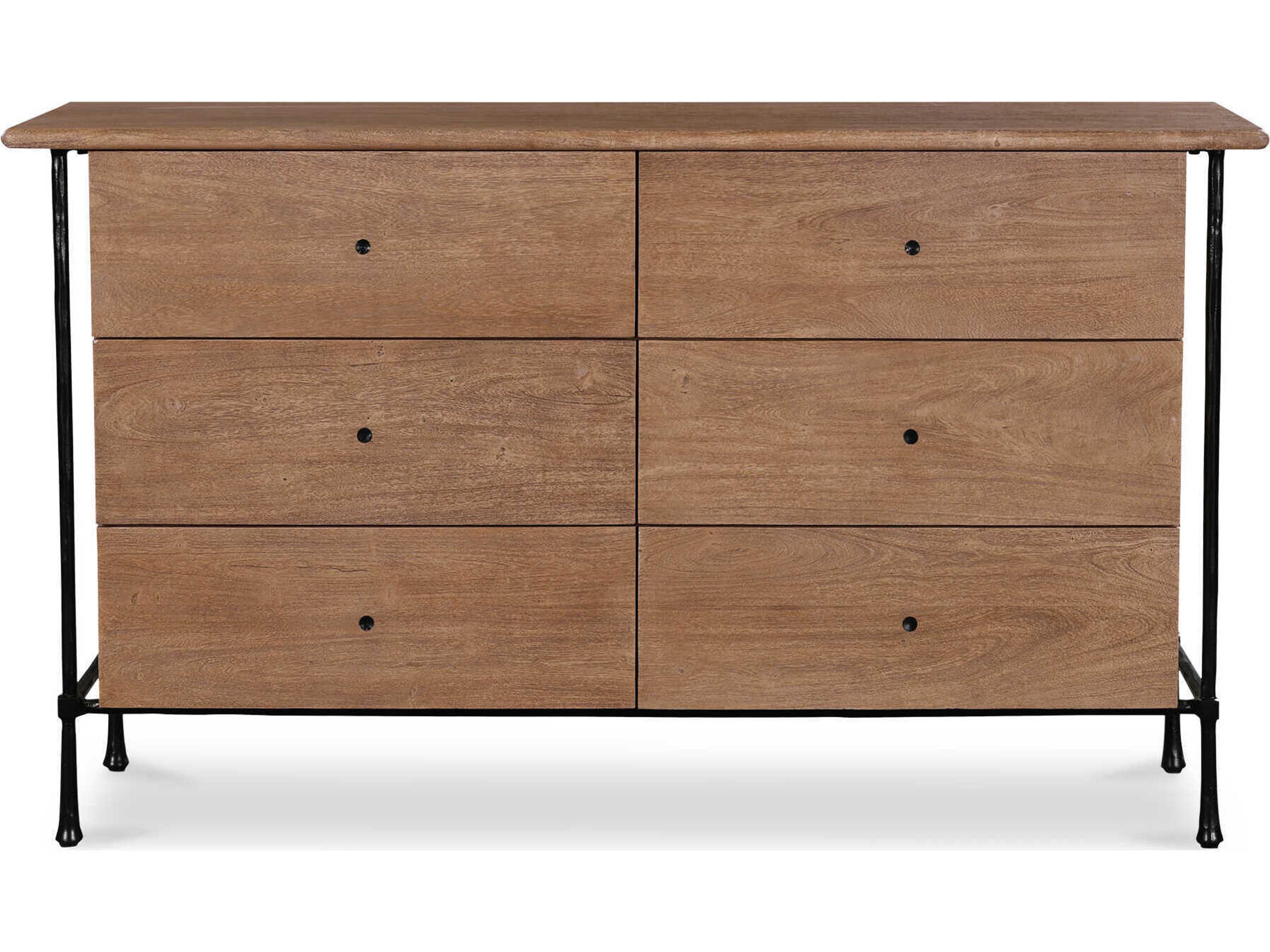 Rene 6-Drawers Acacia Wood Double Dresser