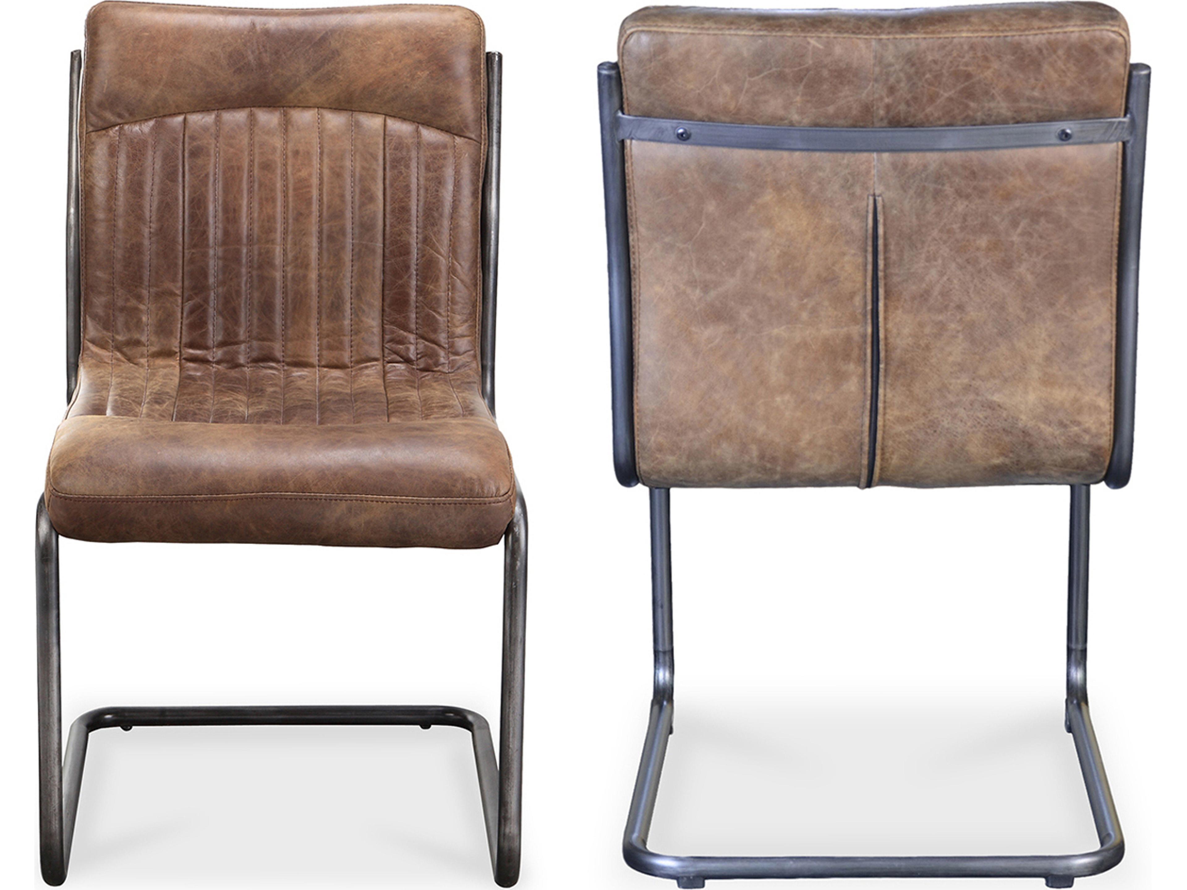 Moe's Home Ansel Leather Hardwood Brown Upholstered Side Dining Chair Set of 2 - Set of Two