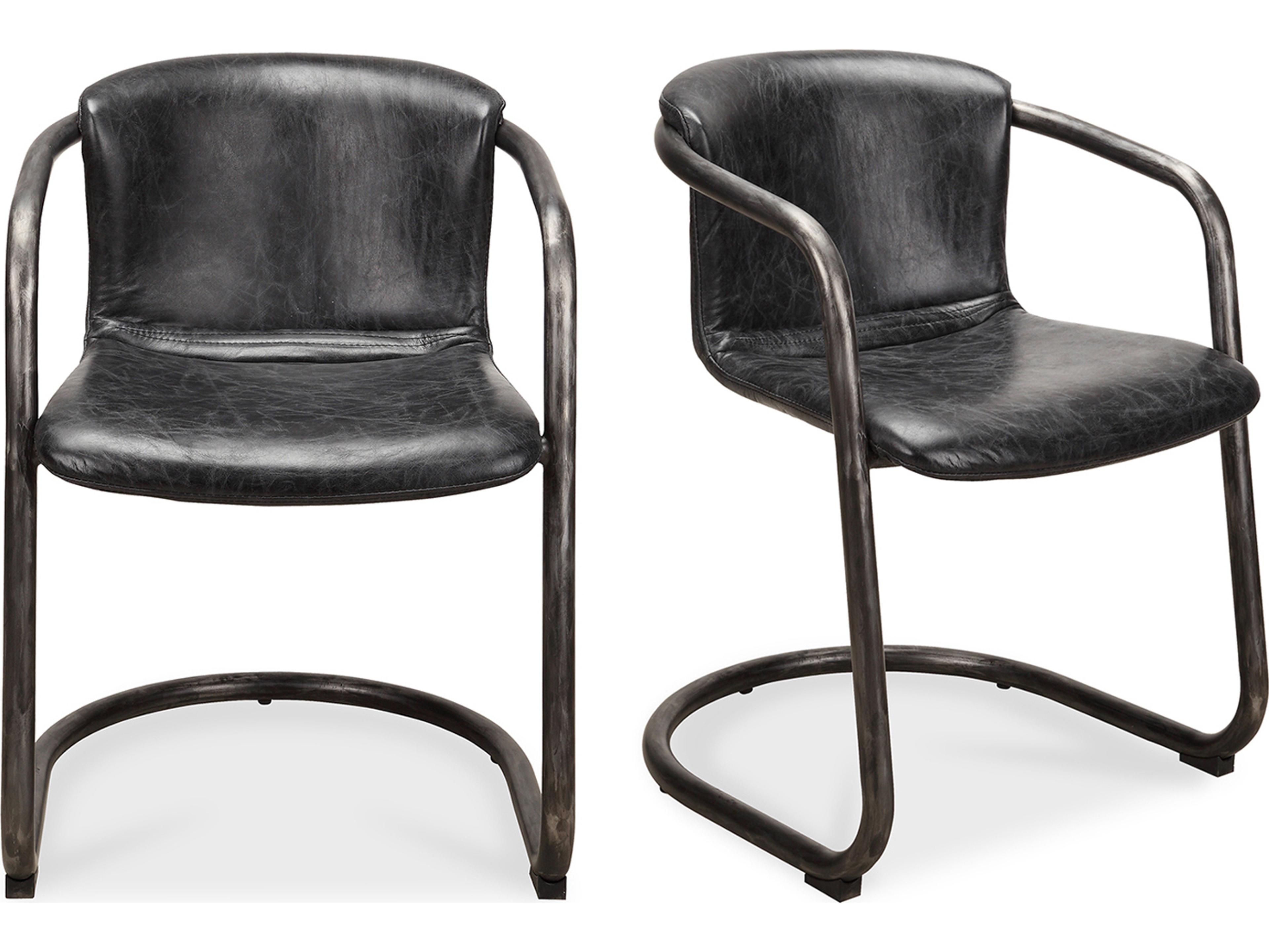 Moe's Home Freeman Leather Ply Wood Black Upholstered Arm Dining Chair - Set of Two