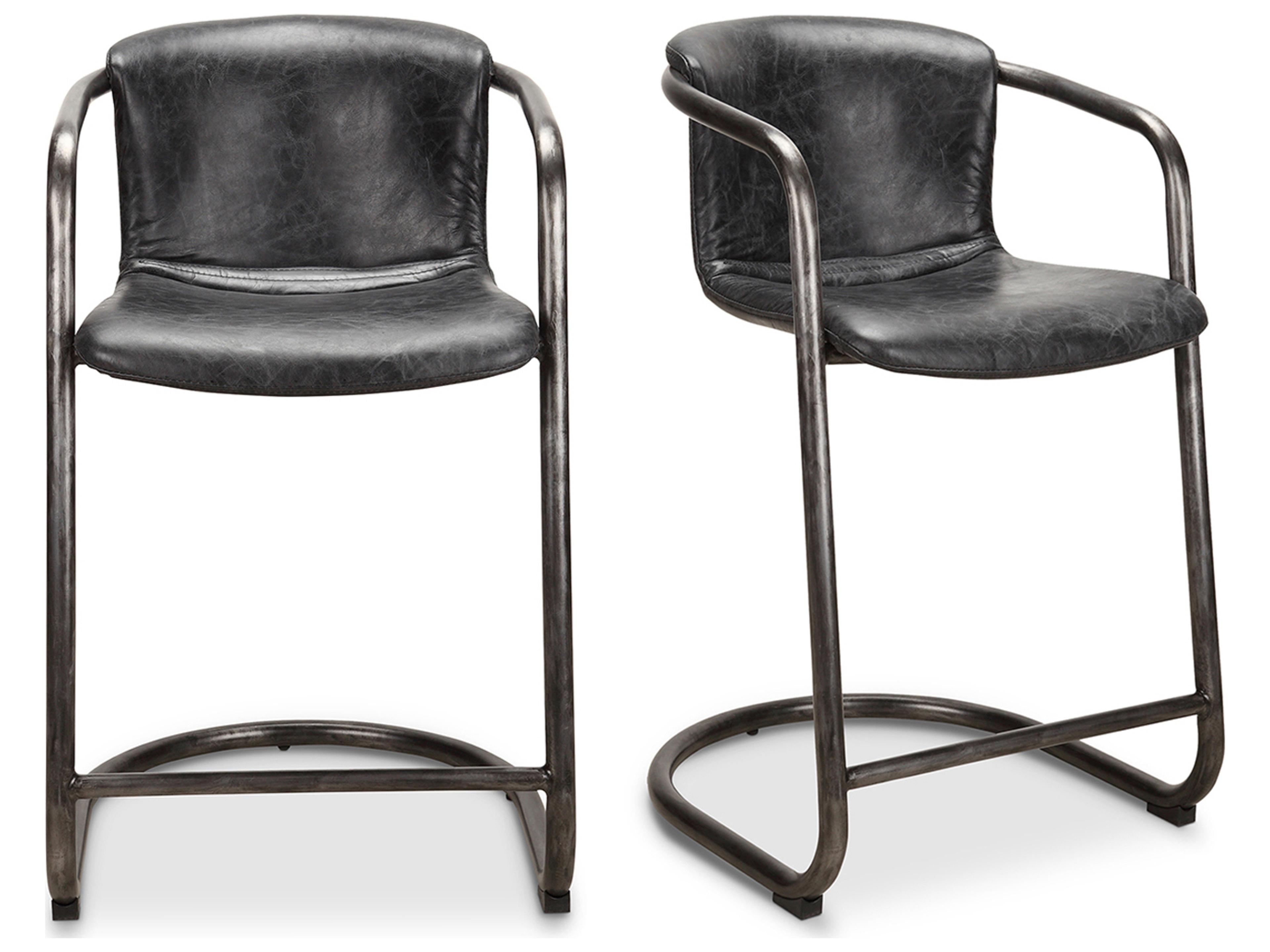 Moe's Home Freeman Leather Ply Wood Black Counter Stool - Set of Two