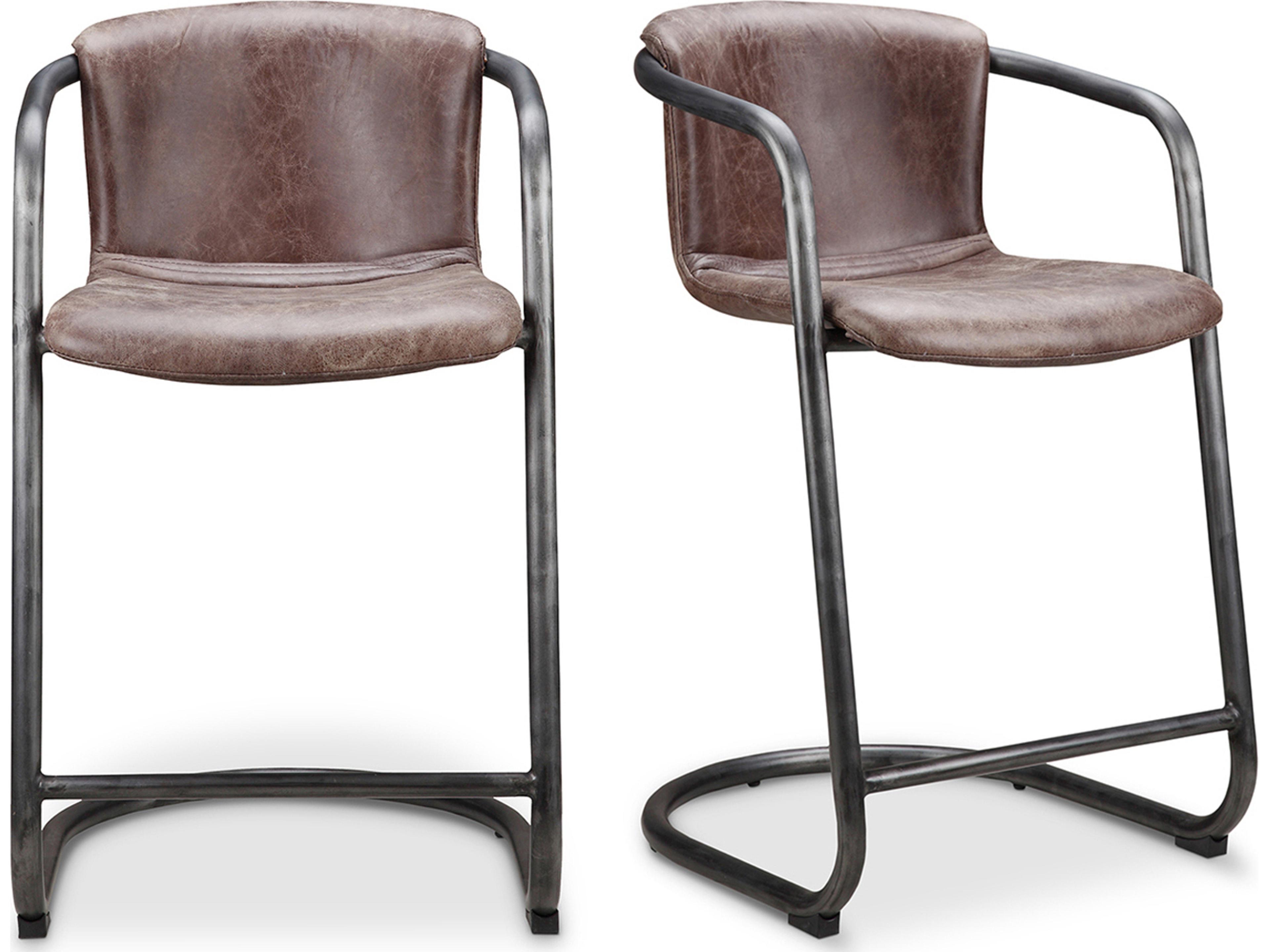 Freeman Leather Counter Stool Set of Two Industrial Brown