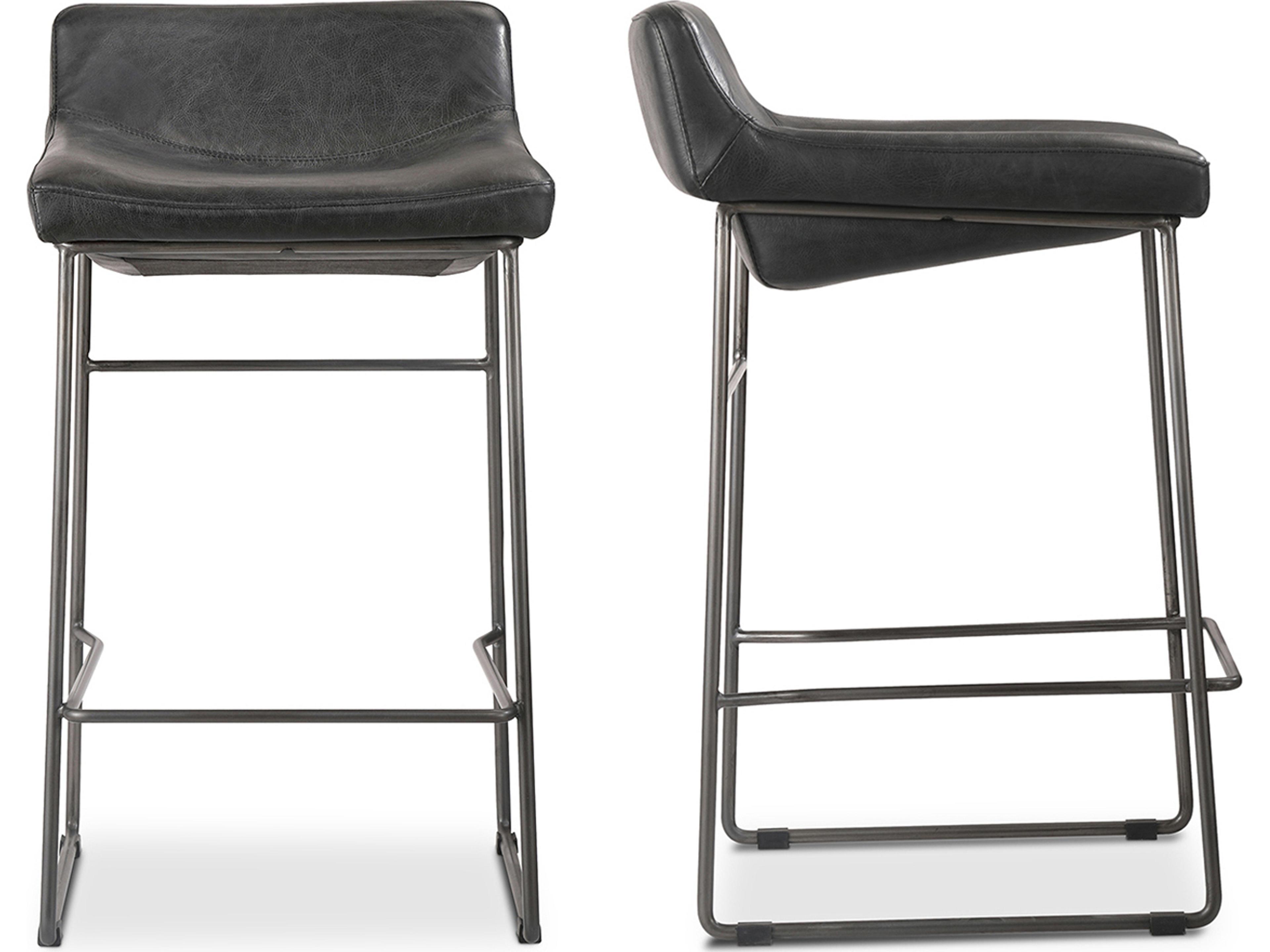 Leather Black Counter Stool - Set of Two
