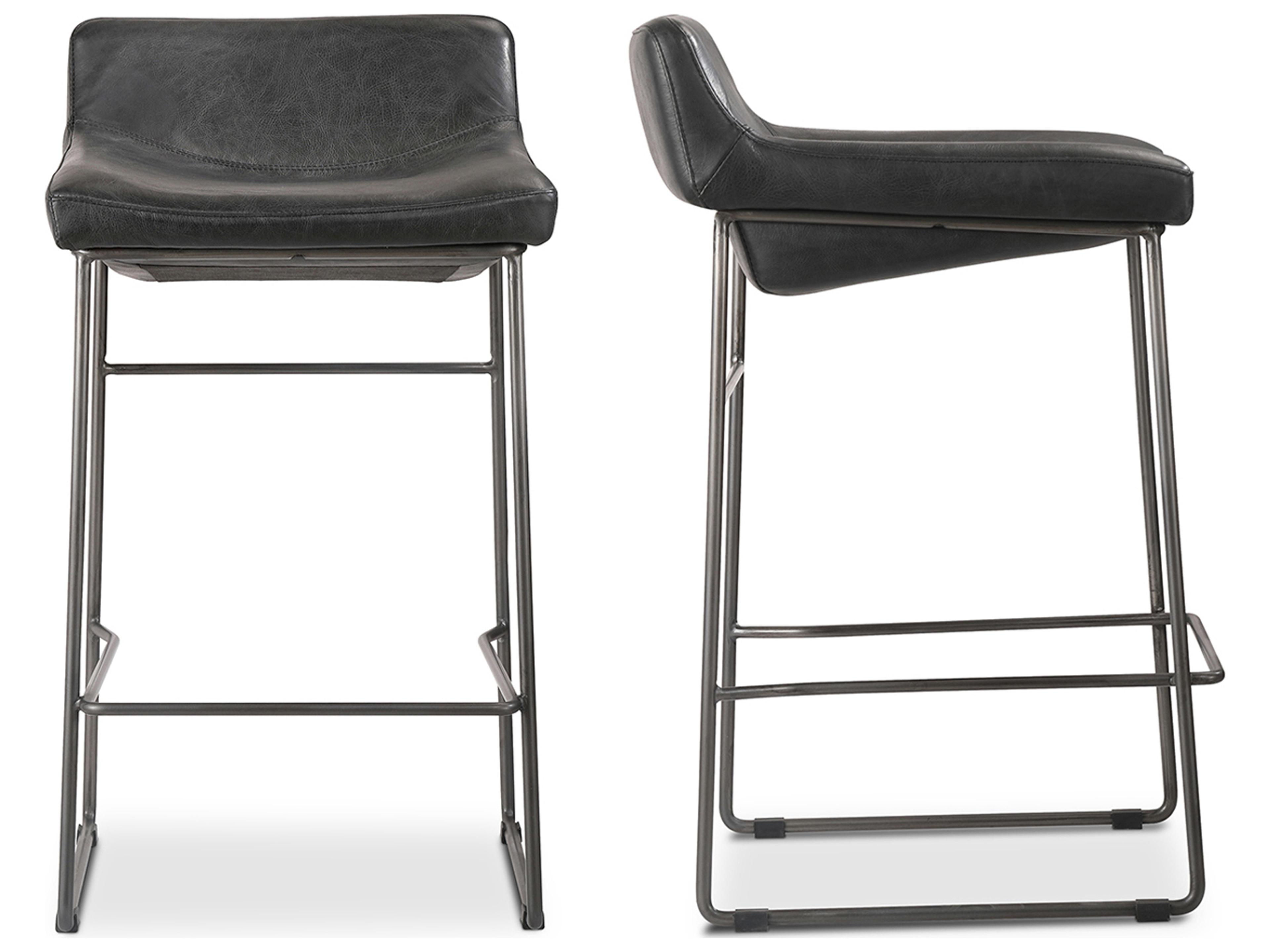 Moe's Home Leather Black Counter Stool - Set of Two