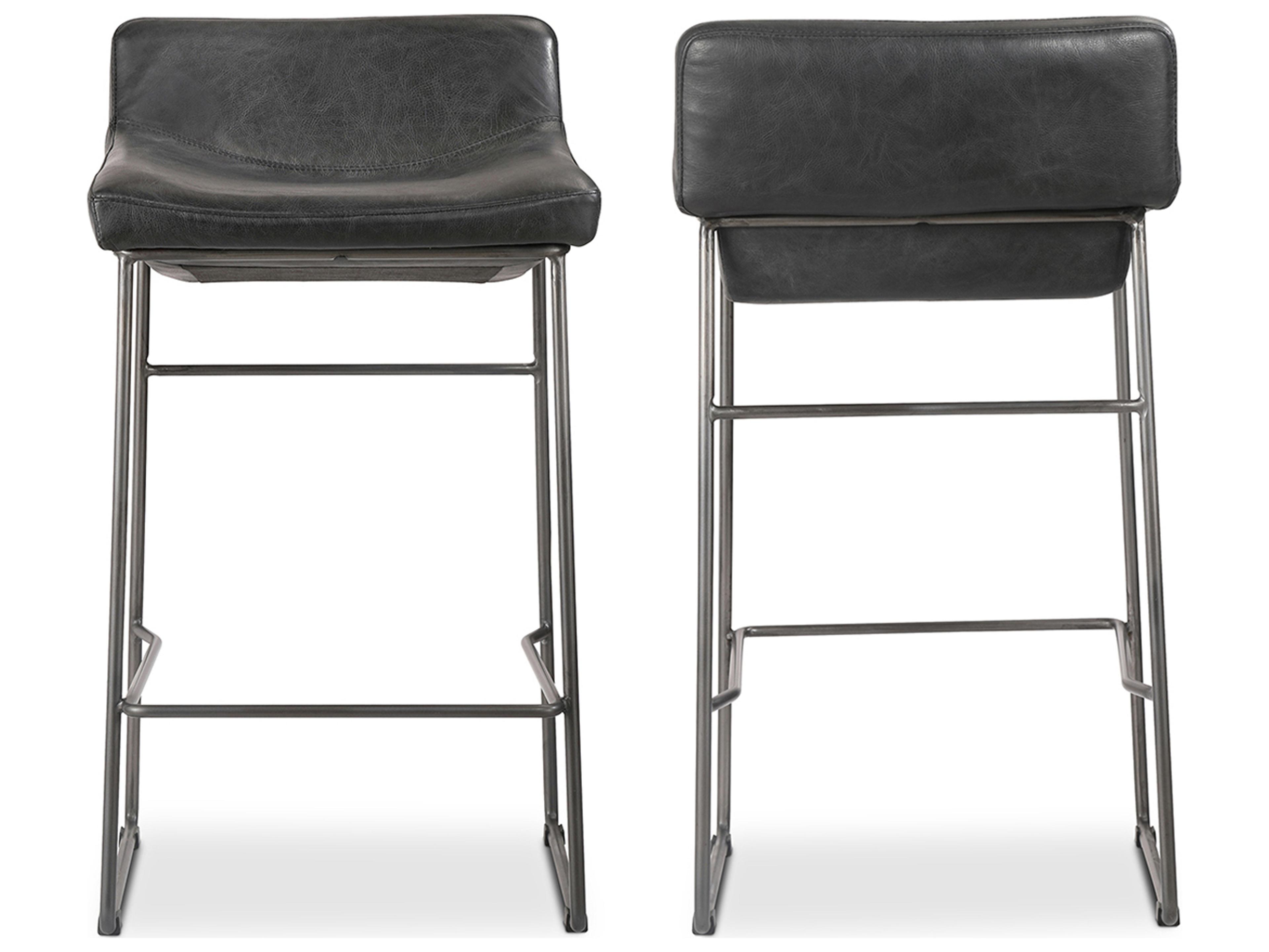 Moe's Home Leather Black Counter Stool - Set of Two