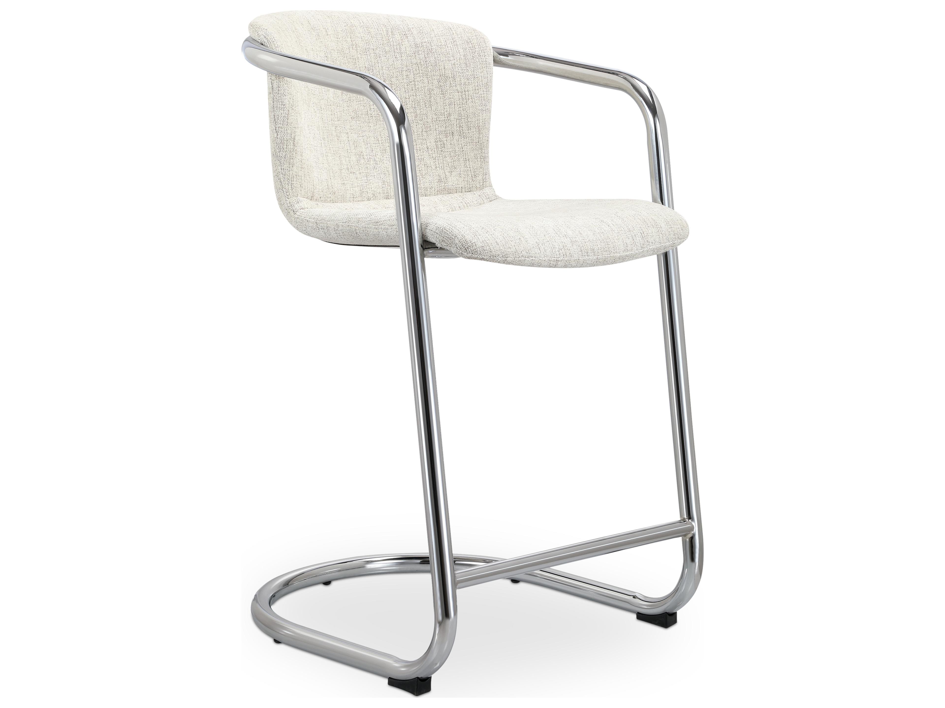 Moe's Home Freeman Upholstered Blended Cream Chrome Counter Stool Set of Two - Set of Two