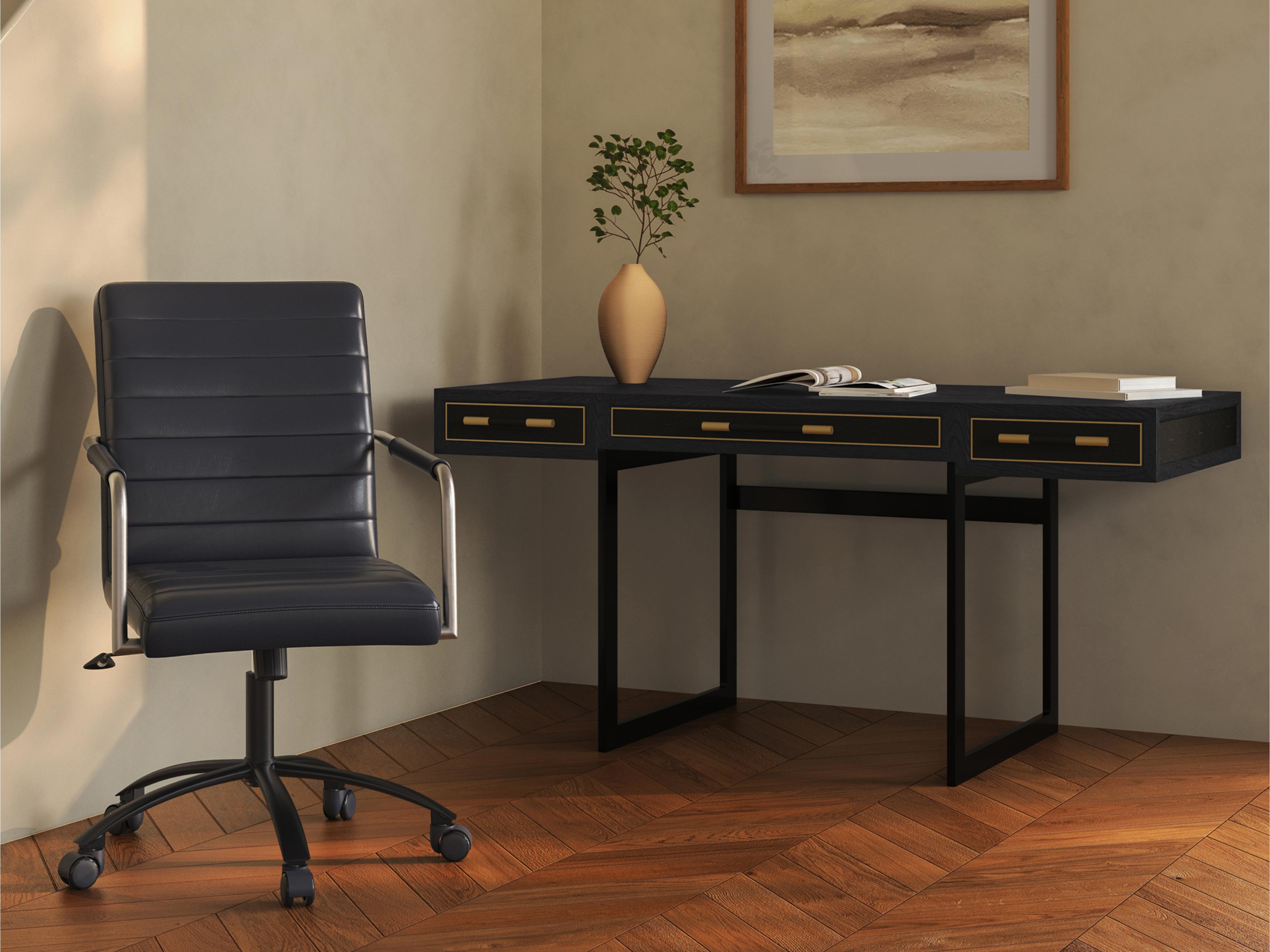 Moe's Home Roy Black Leather Adjustable Executive Desk Chair
