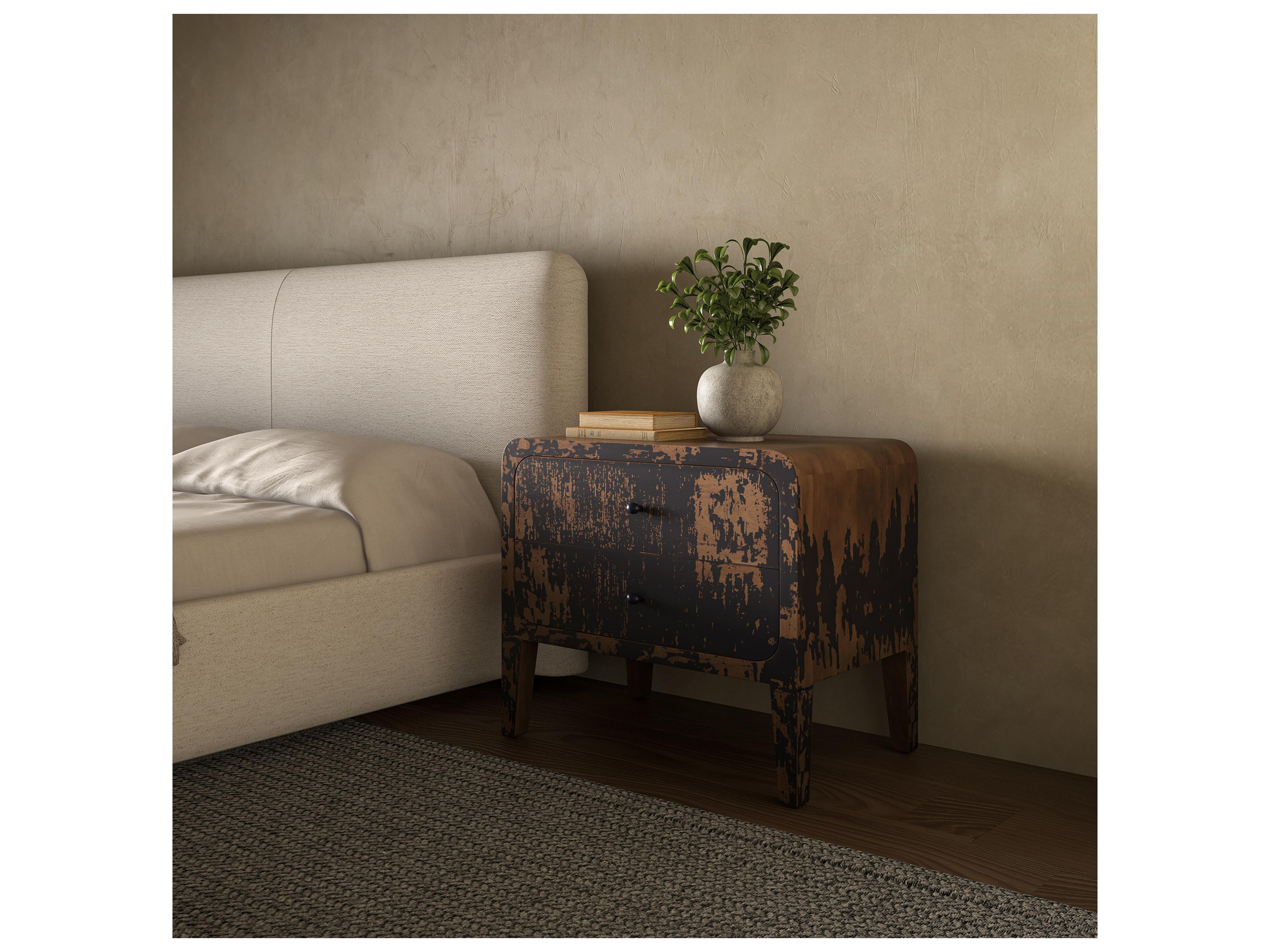 Moe's Home Iris 2-Drawers Black Mango Wood Nightstand