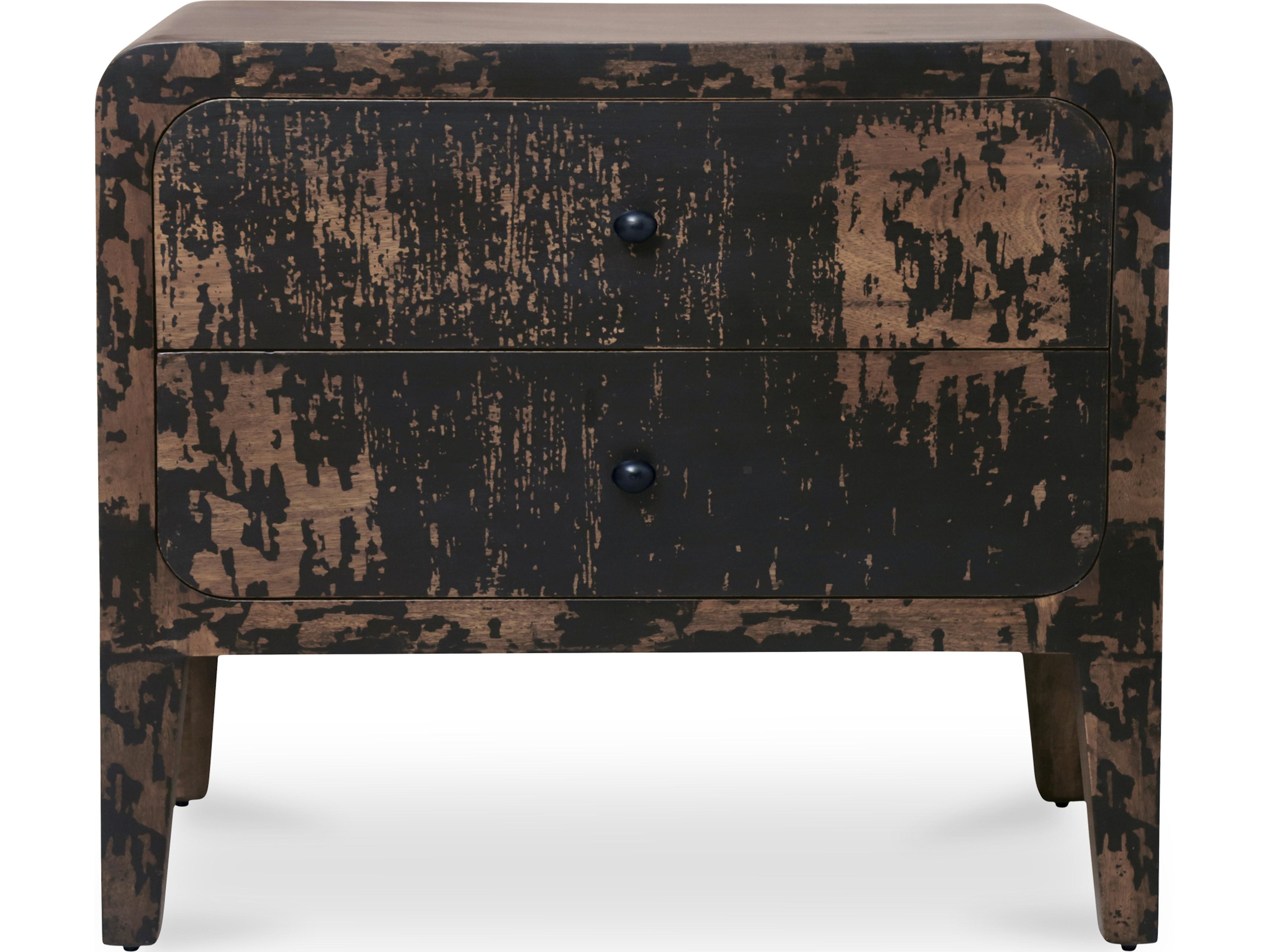 Iris 2-Drawers Black Mango Wood Nightstand