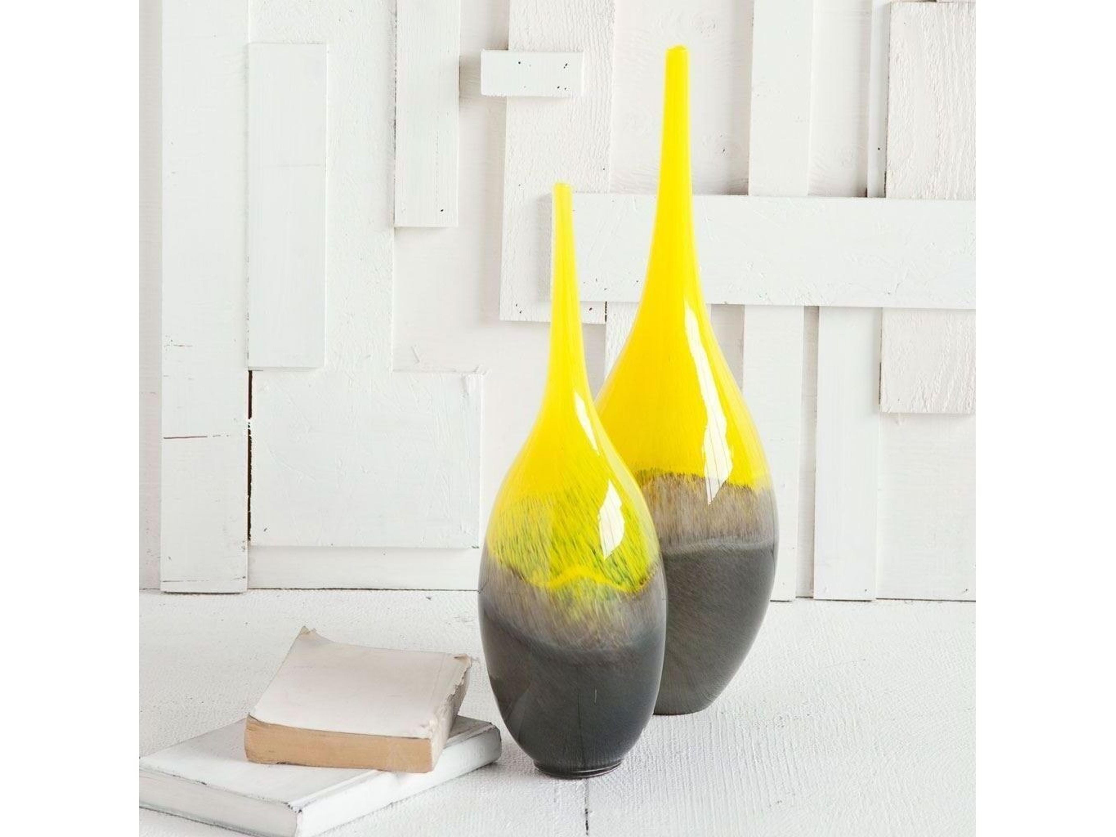 Mercana Jasse Large Yellow/Gray Ombre Glass Vase