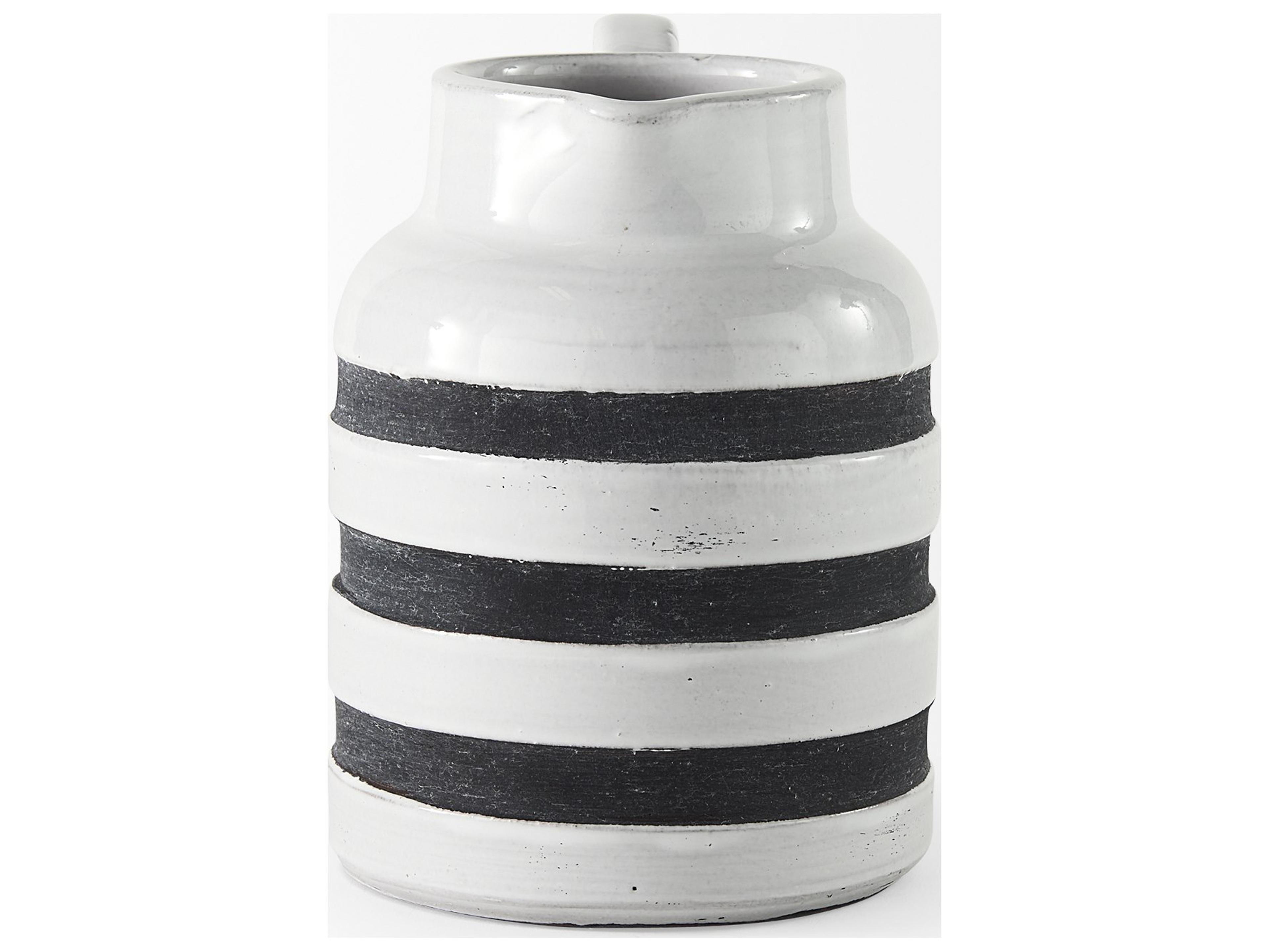 Mercana Harmon I Small White w/ Charcoal Stripes Ceramic Jug