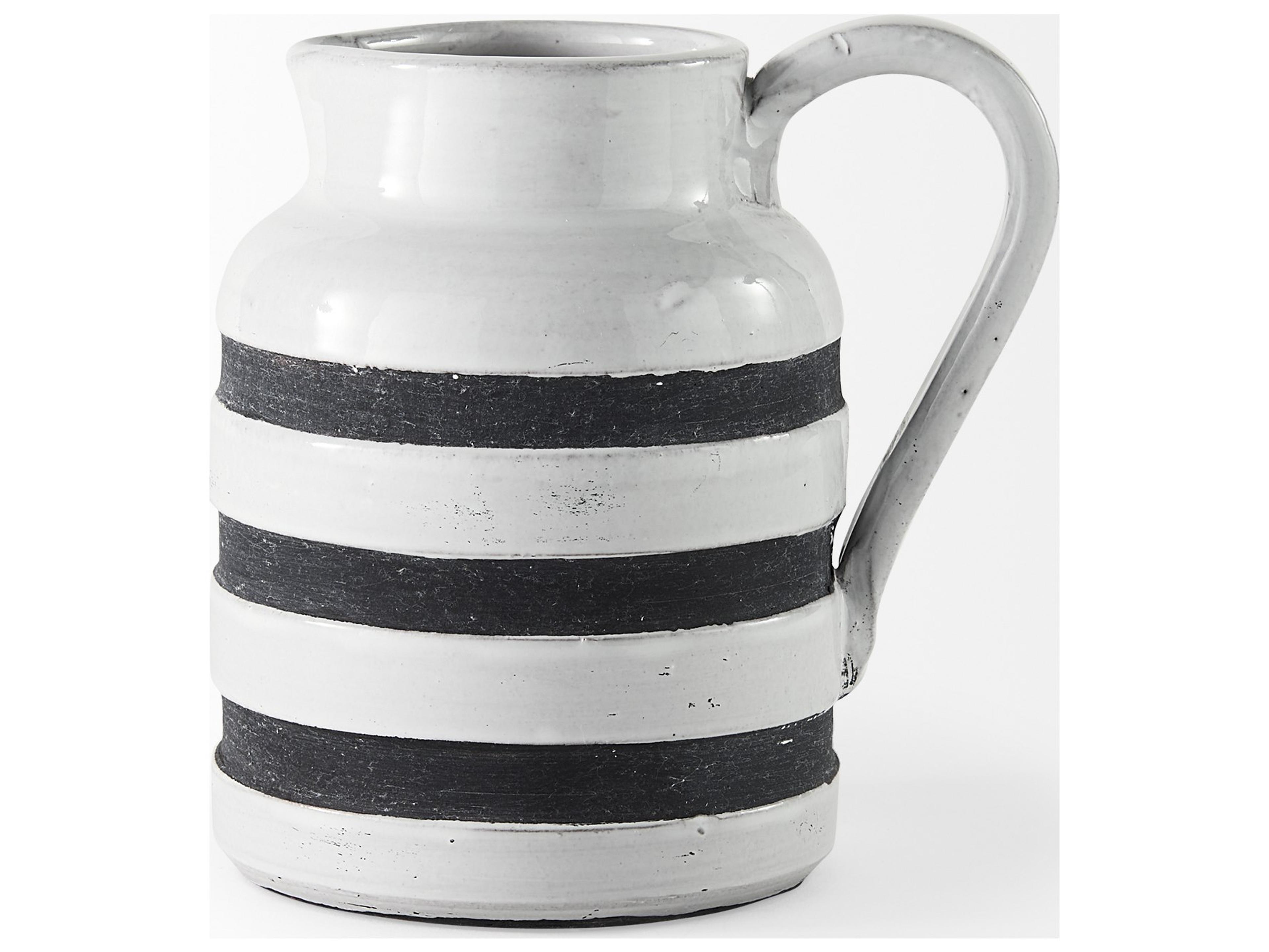 Mercana Harmon I Small White w/ Charcoal Stripes Ceramic Jug