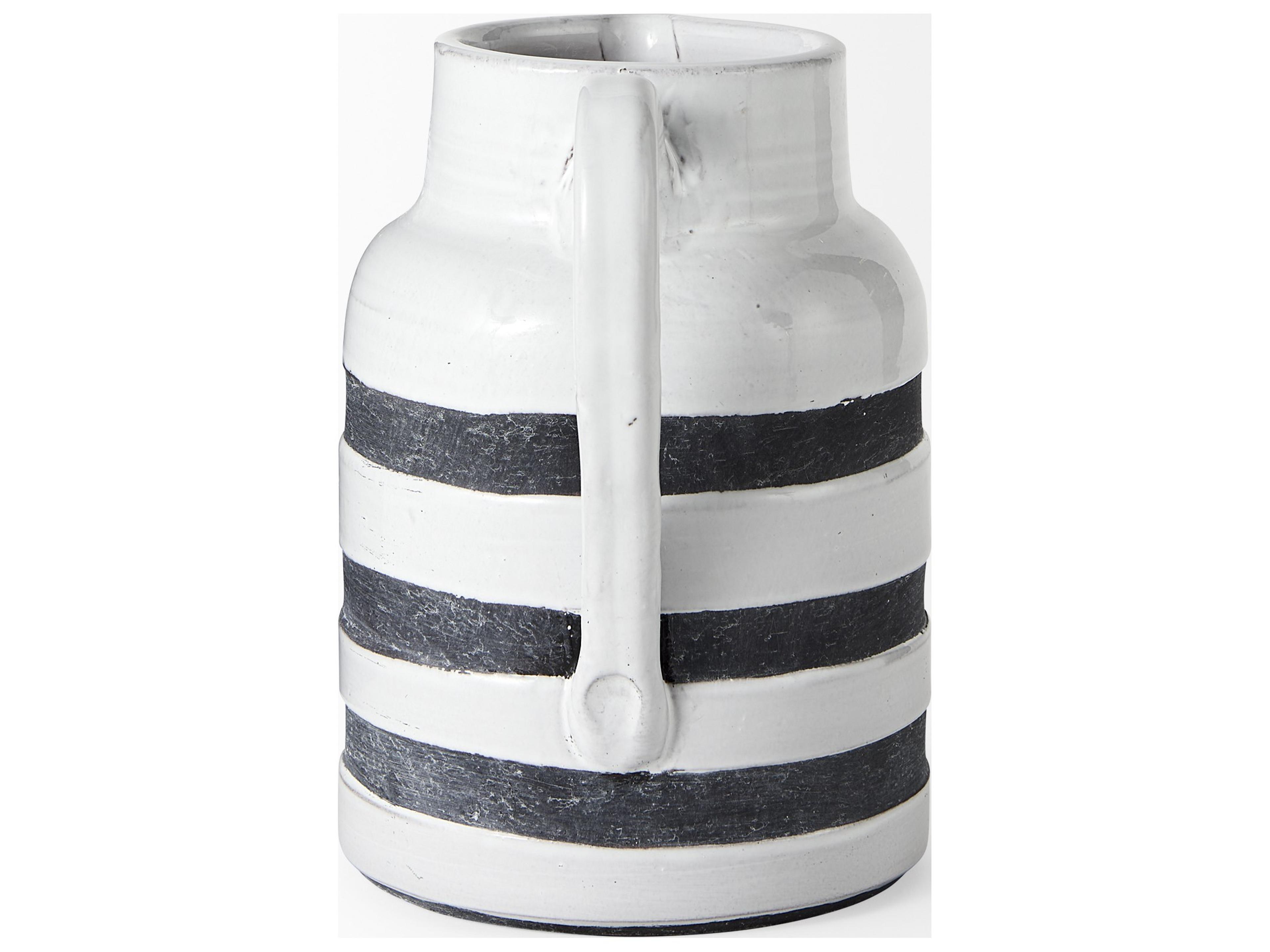Mercana Harmon II  Large White w/ Charcoal Stripes Ceramic Jug