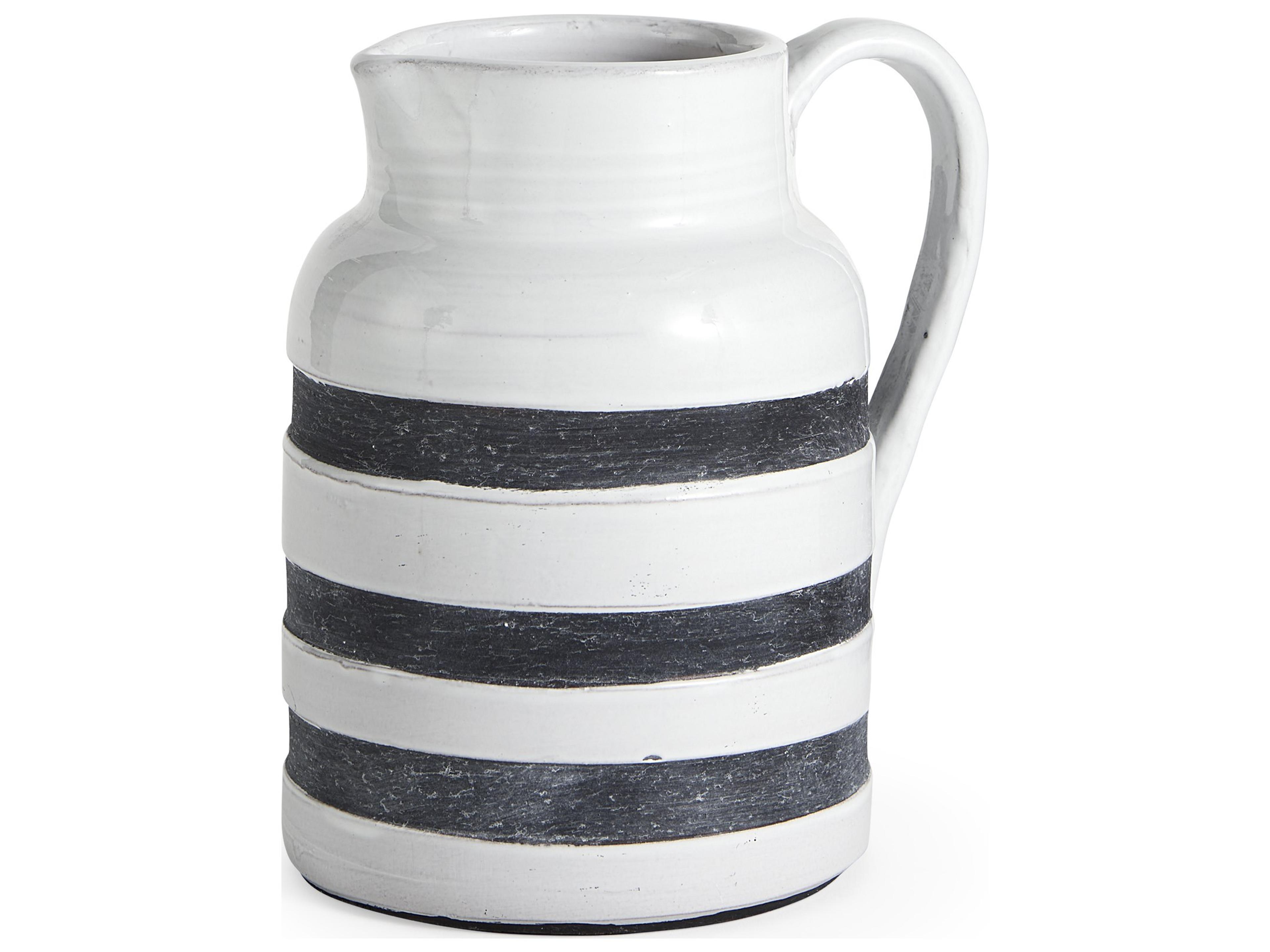 Harmon II  Large White w/ Charcoal Stripes Ceramic Jug