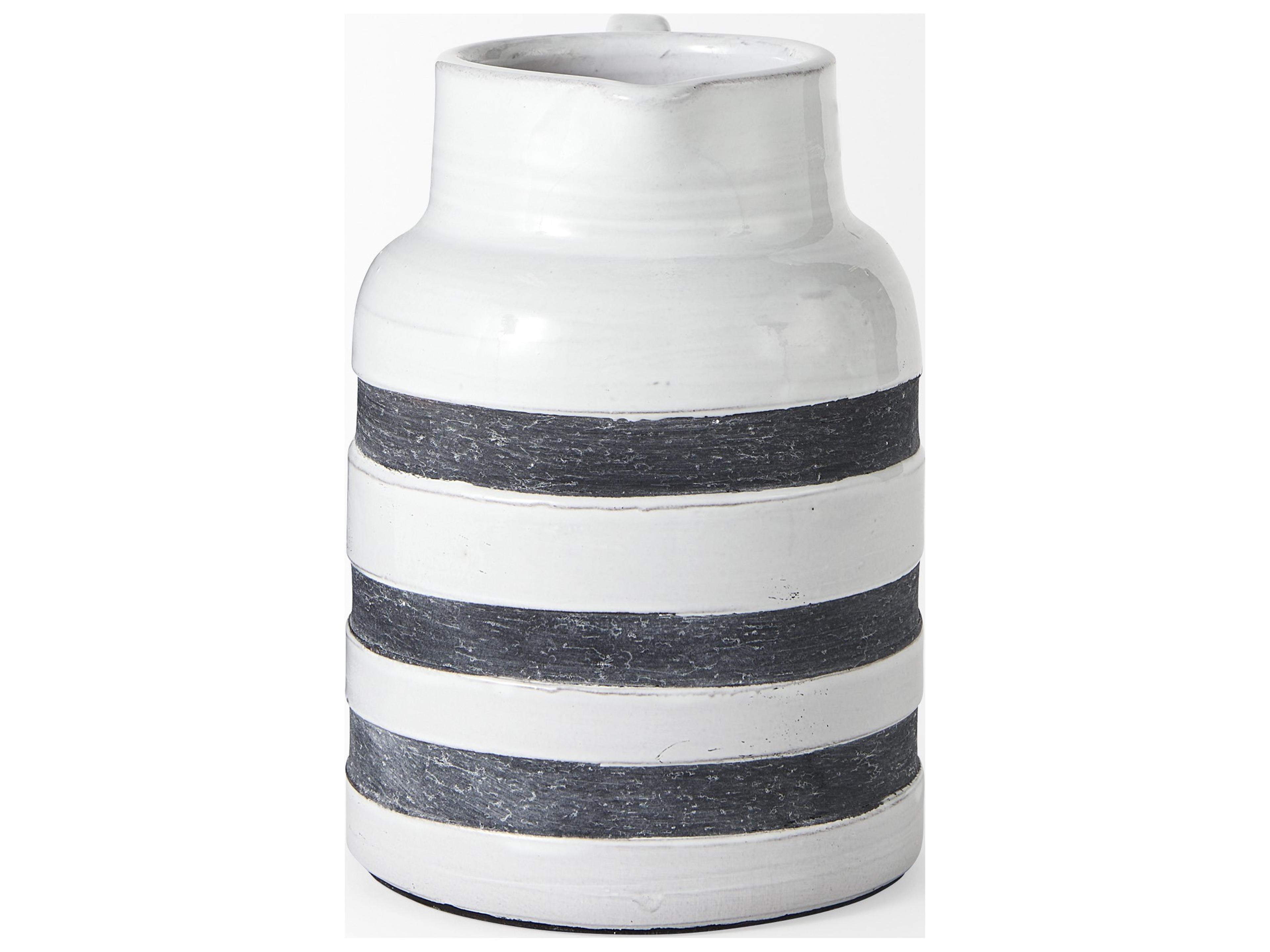 Mercana Harmon II  Large White w/ Charcoal Stripes Ceramic Jug