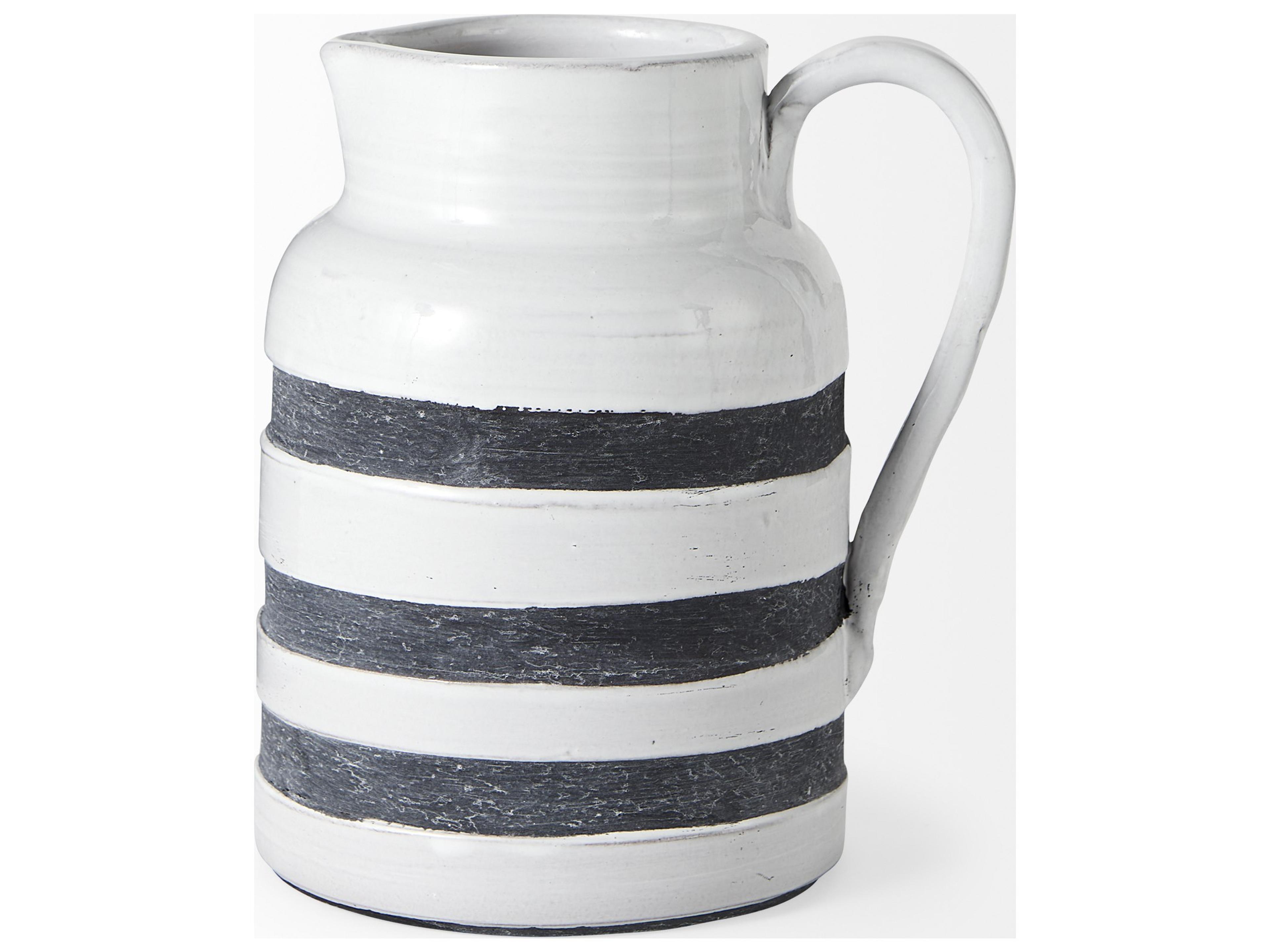 Mercana Harmon II  Large White w/ Charcoal Stripes Ceramic Jug