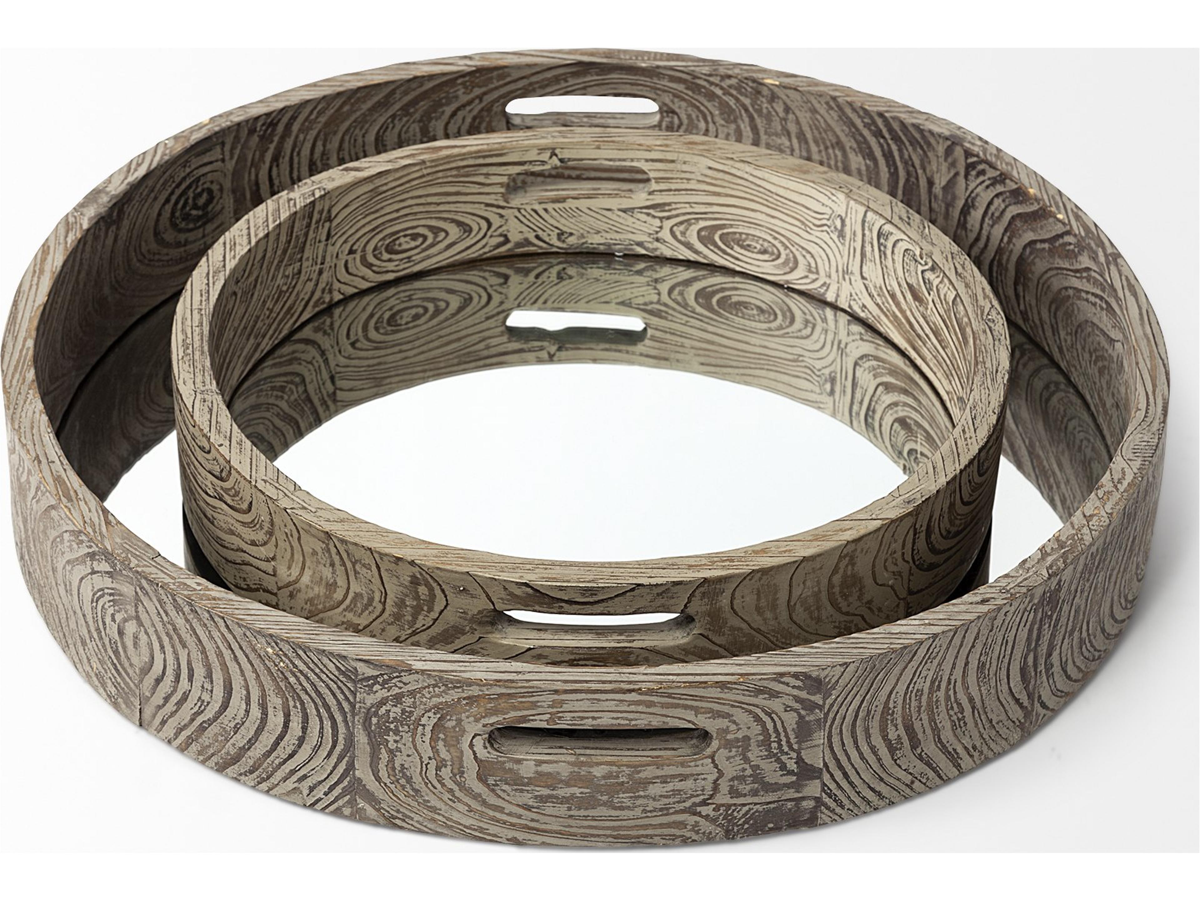 Mercana Whittier (Large) 28L x 28W Brown Wooden Mirrored Base Tray