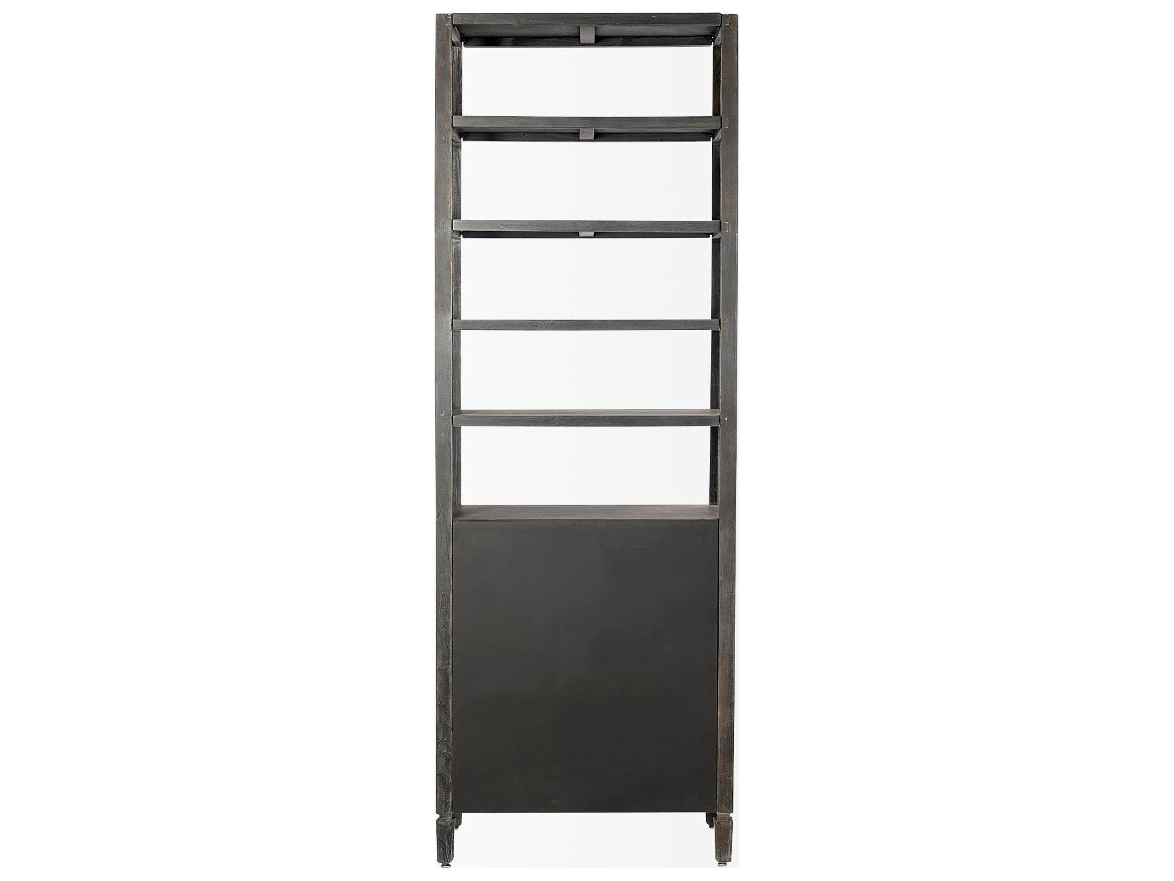 Mercana Sunnyvale 32L x 18W x 90H Dark Brown Solid Wood and Mirrored Glass Four Shelf Shelving Unit