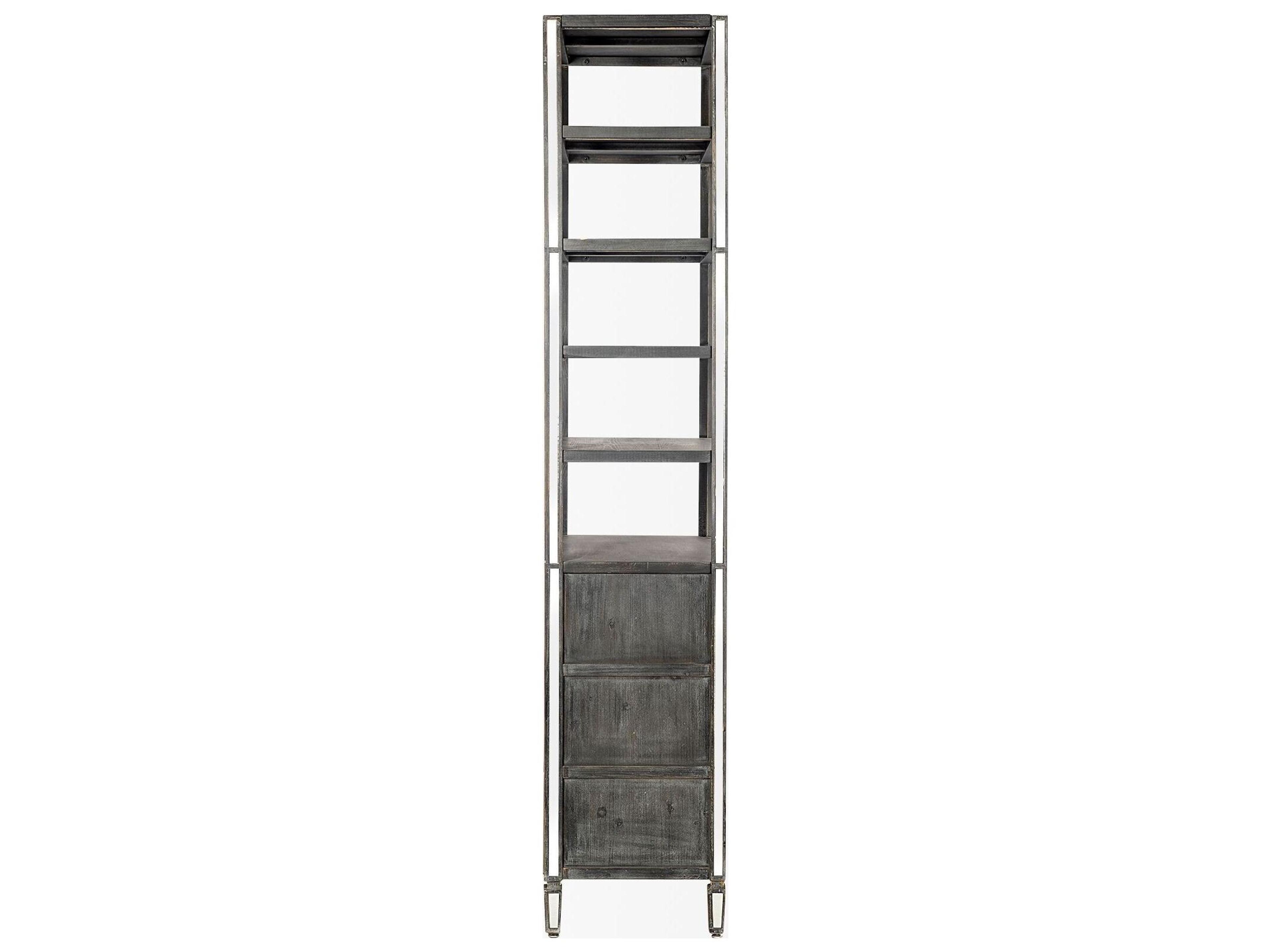 Mercana Sunnyvale 32L x 18W x 90H Dark Brown Solid Wood and Mirrored Glass Four Shelf Shelving Unit