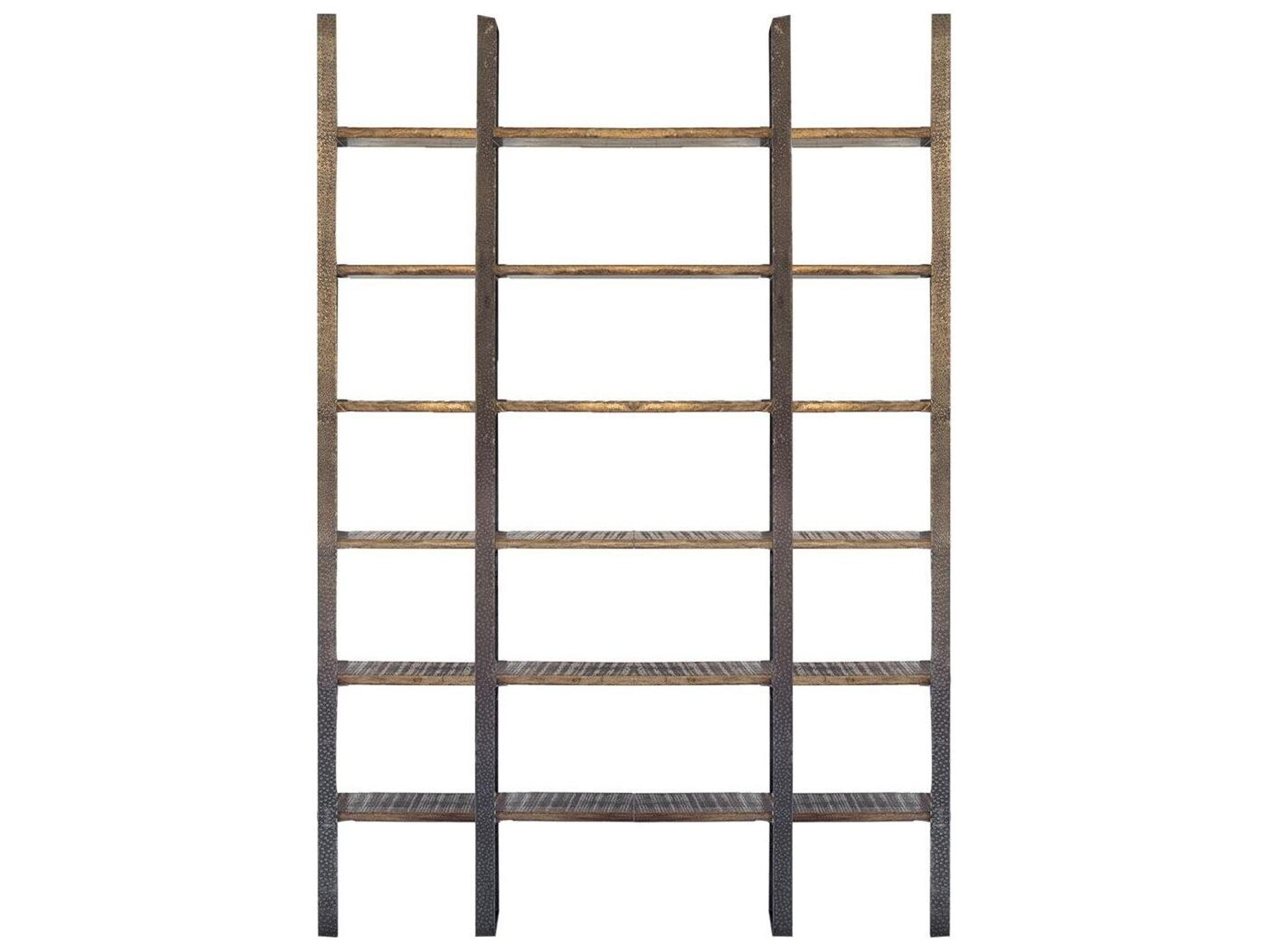 Taunton I 80L x  10.5W x 90H Brown Wood and Black Iron Six Shelving Unit