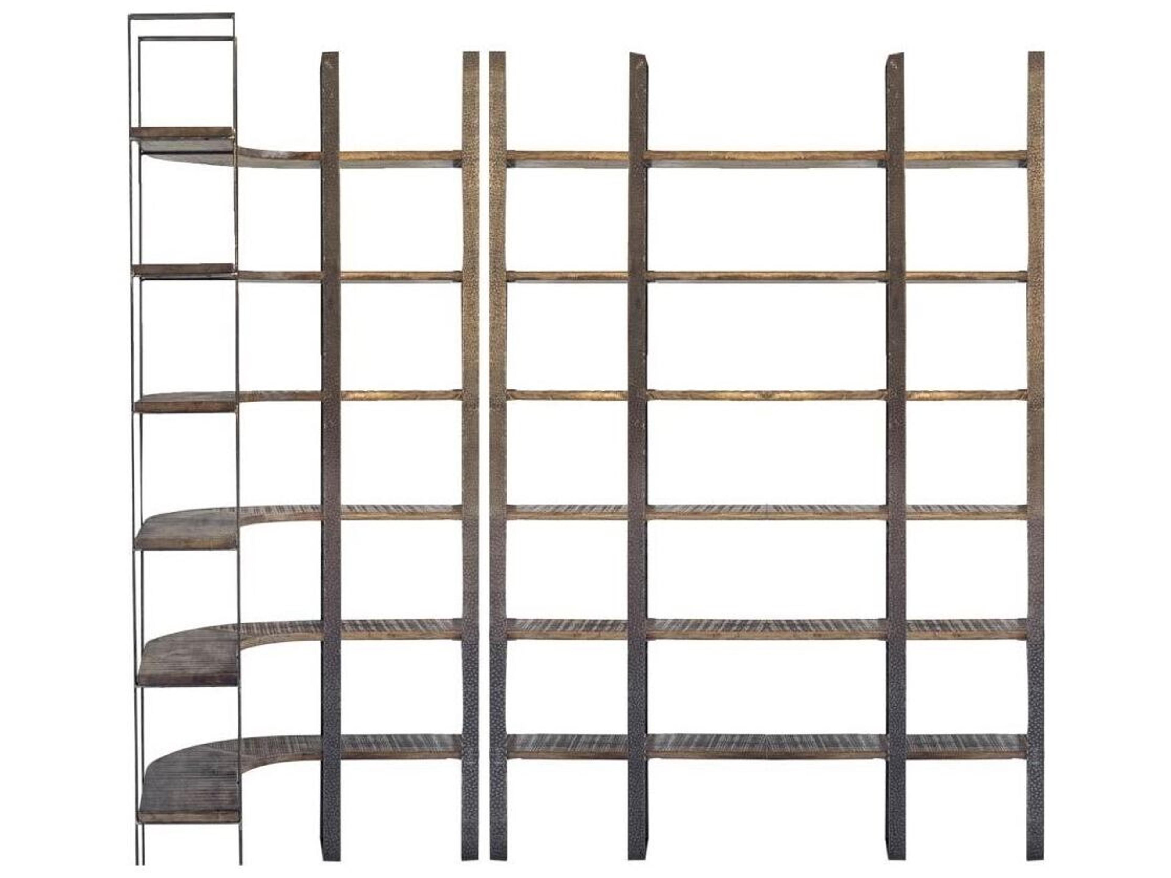 Mercana Taunton I 80L x  10.5W x 90H Brown Wood and Black Iron Six Shelving Unit