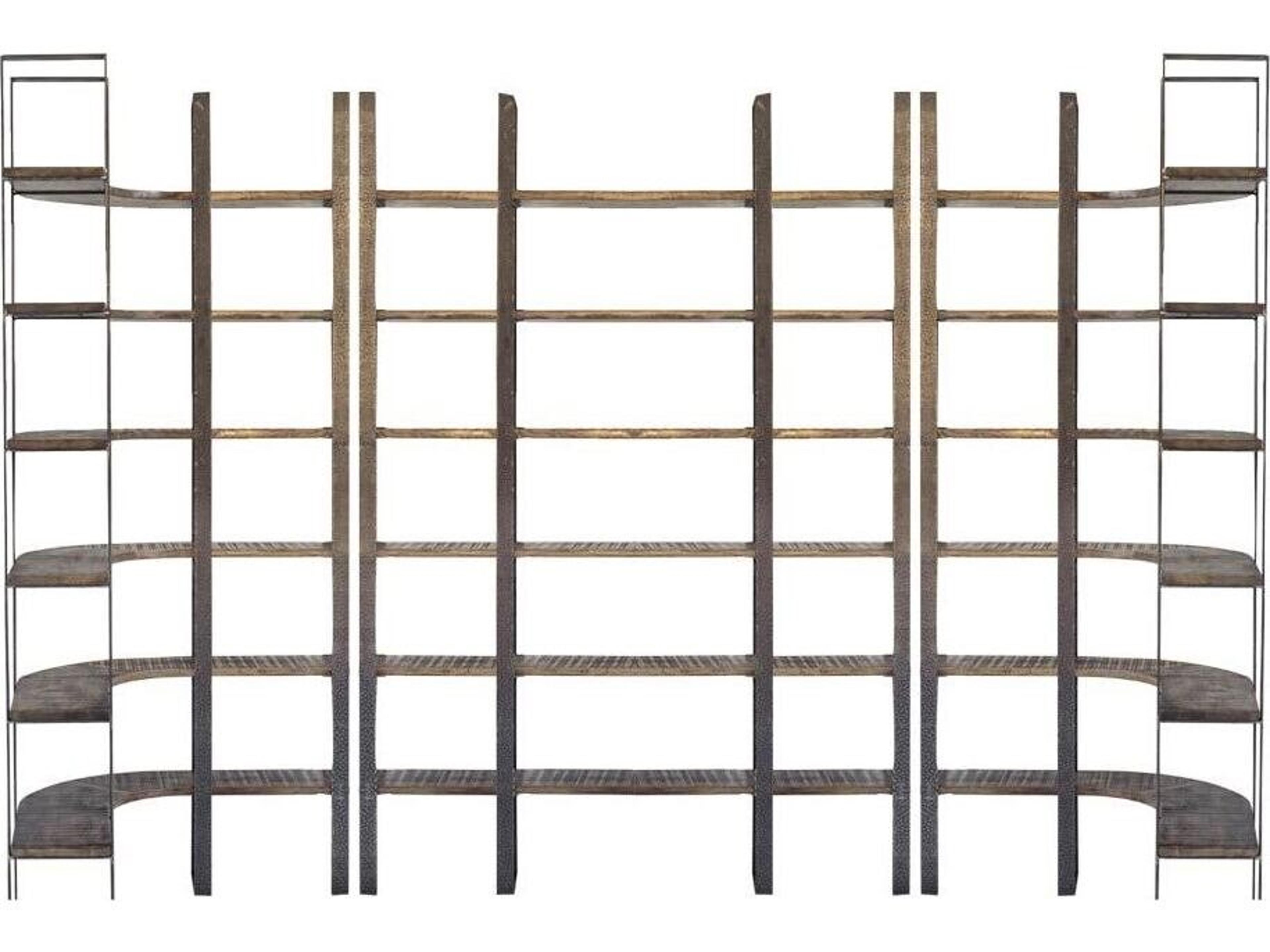 Mercana Taunton I 80L x  10.5W x 90H Brown Wood and Black Iron Six Shelving Unit