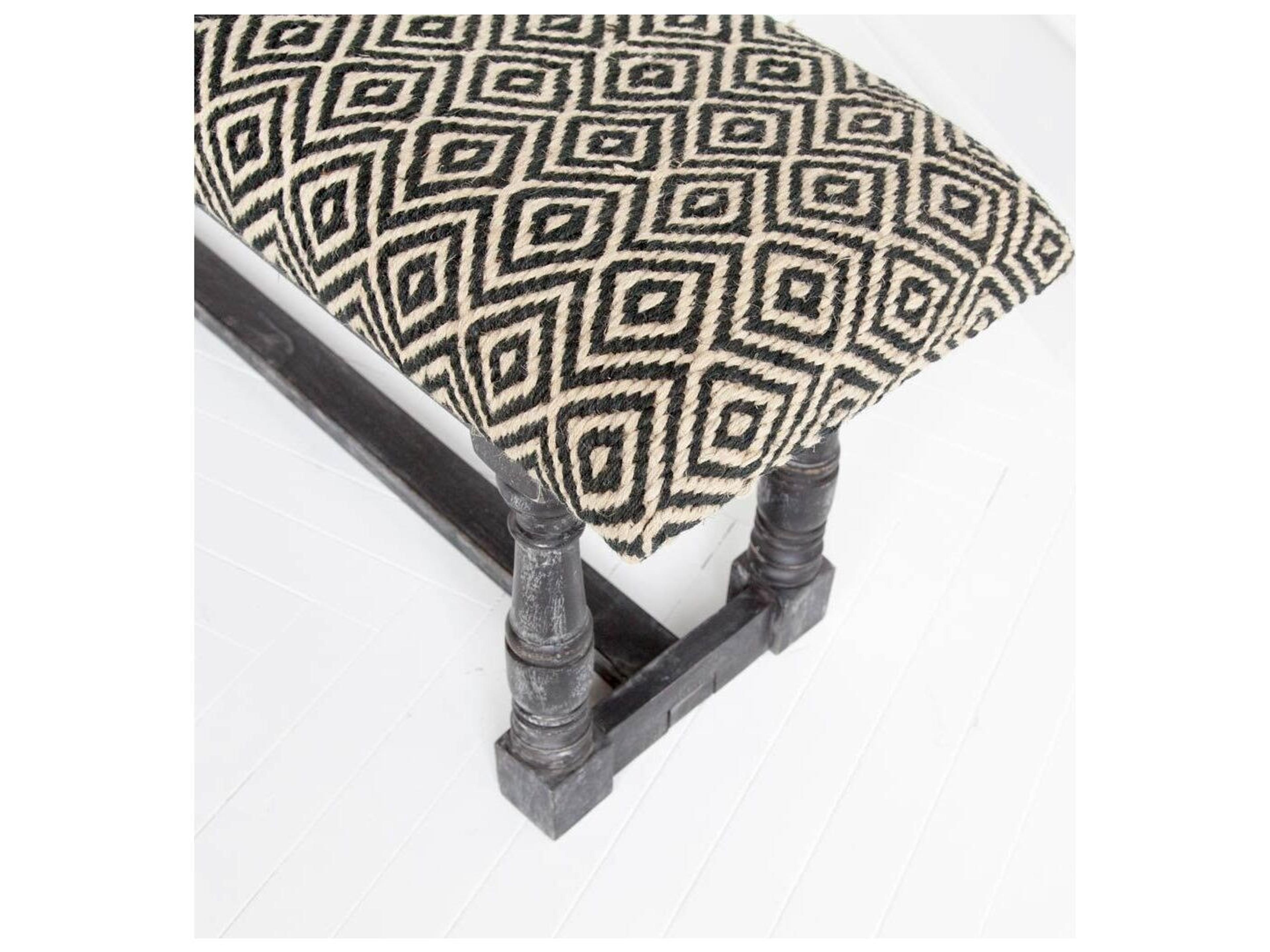 Mercana Denison 55L x 14.5W Black Beige Woven Cushion Top W Black Wood Base Accent Bench