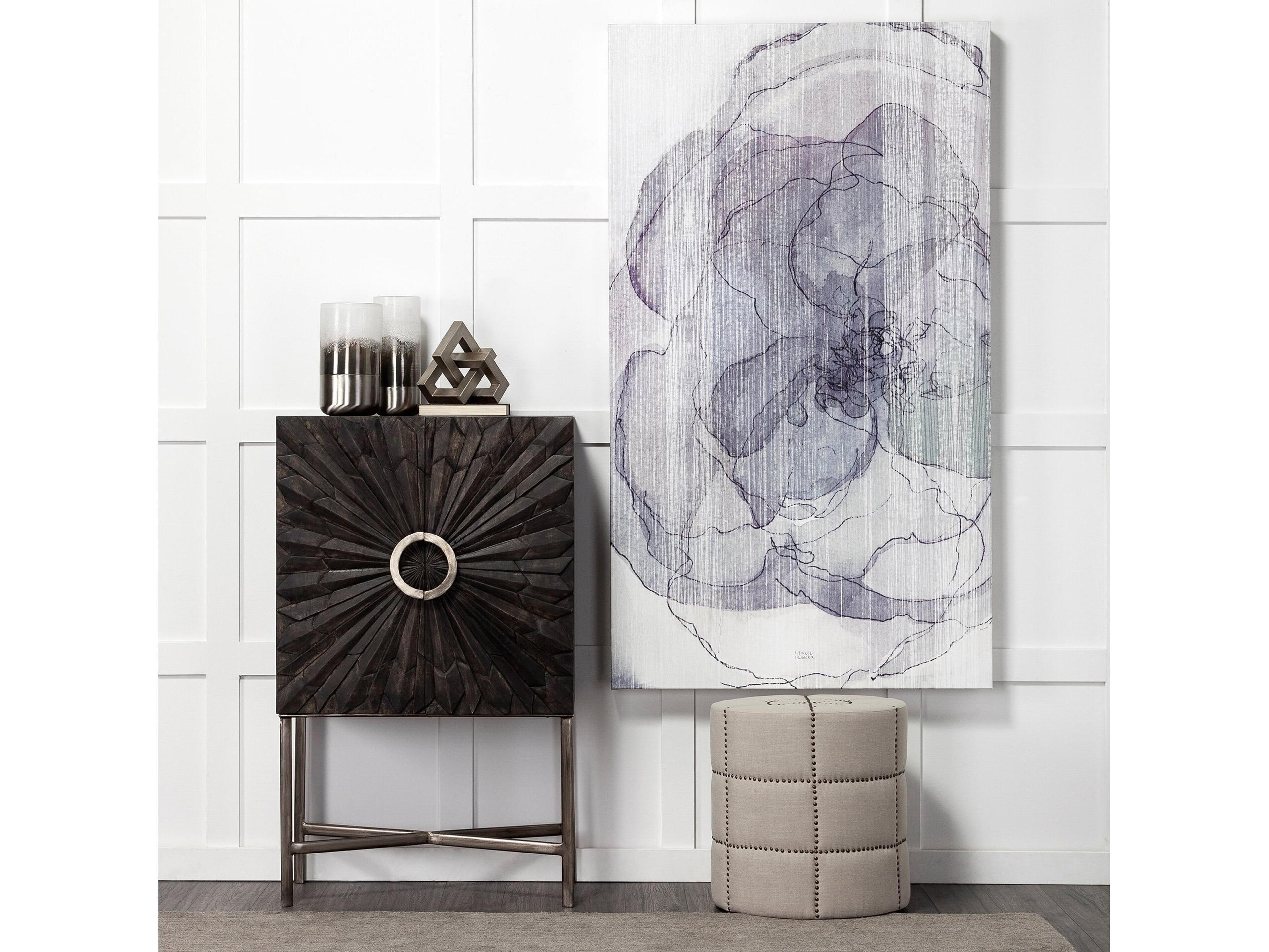 Mercana Beacon 20.5"H Cream Fabric w/ Metal Tacks Round Ottoman