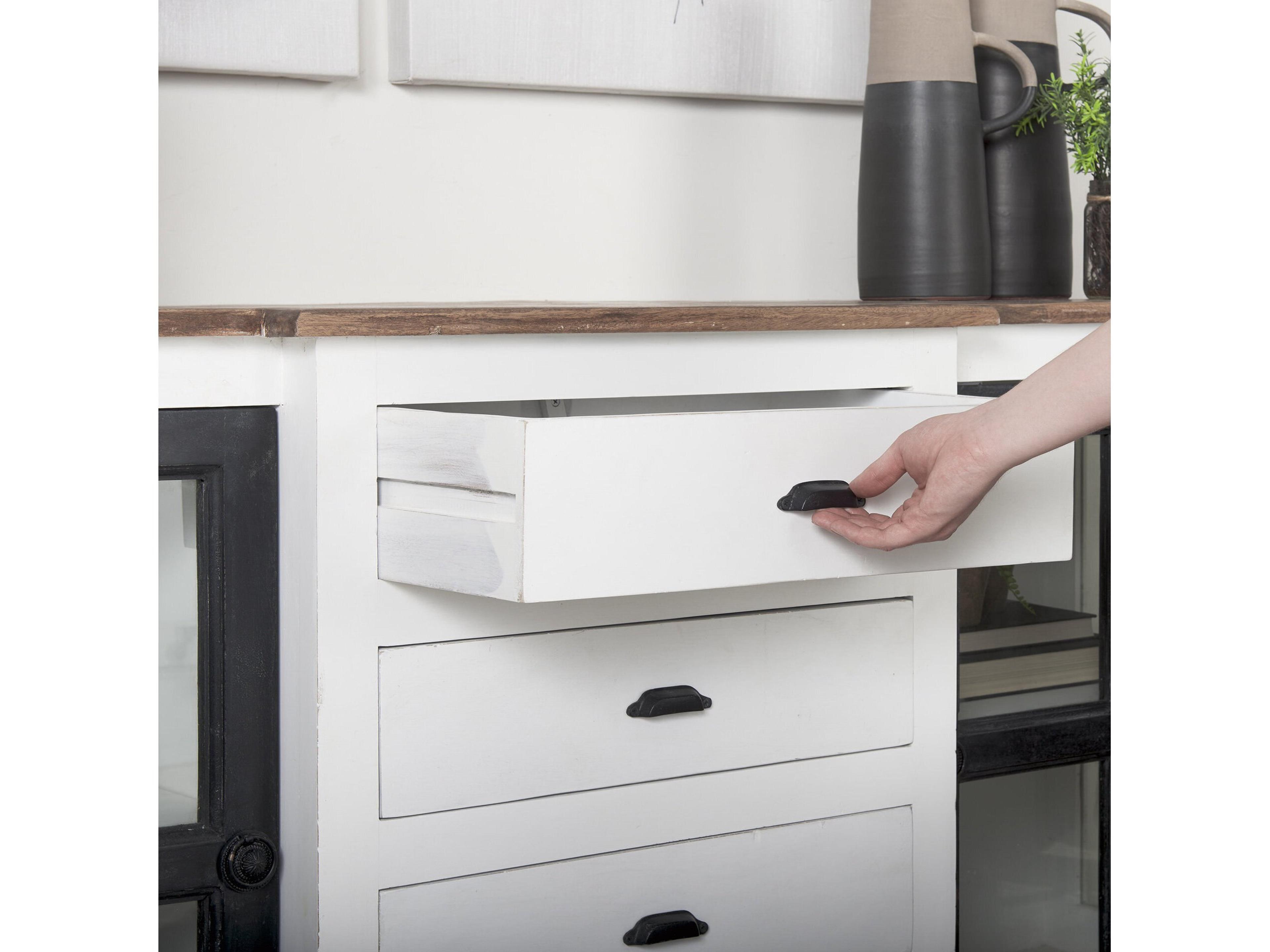 Mercana Bourchier 75x21 White/Black Solid Wood Frame Brown Top 4 Drawer 2 Glass Cabinet Buffet