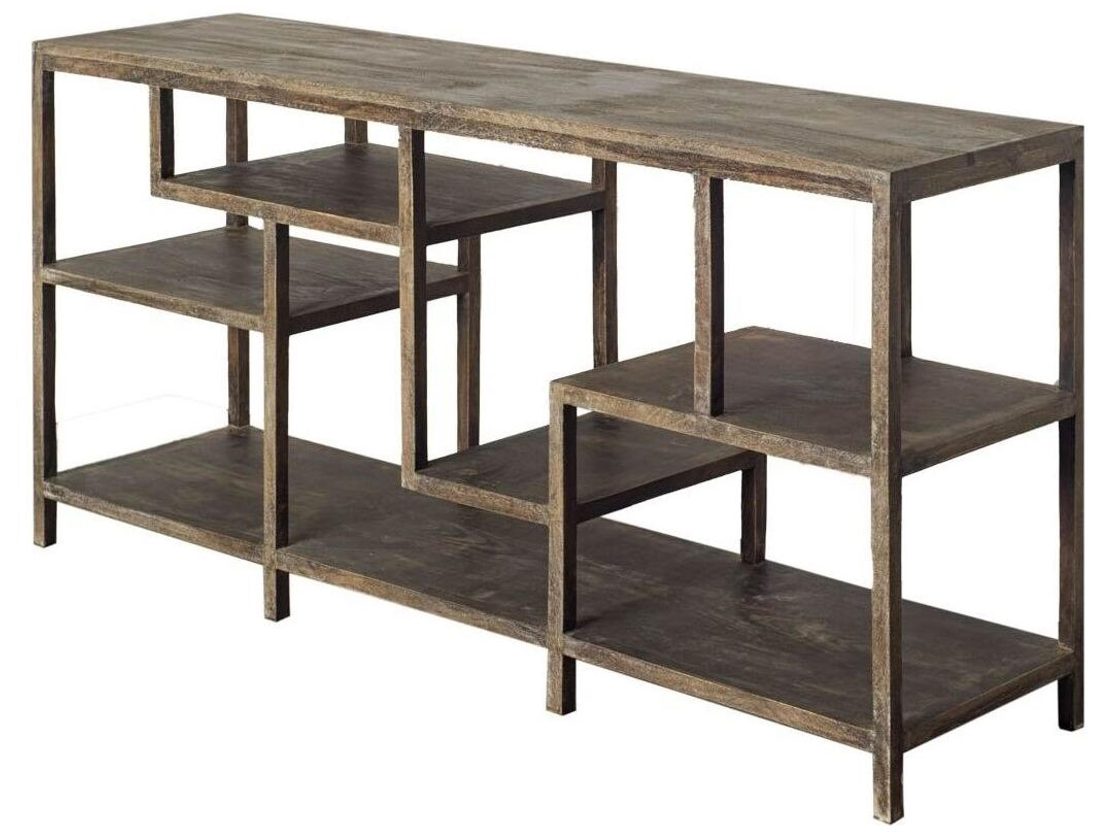 Wright I 16L x 66W Brown Wood Multi-Level Shelf Console Table