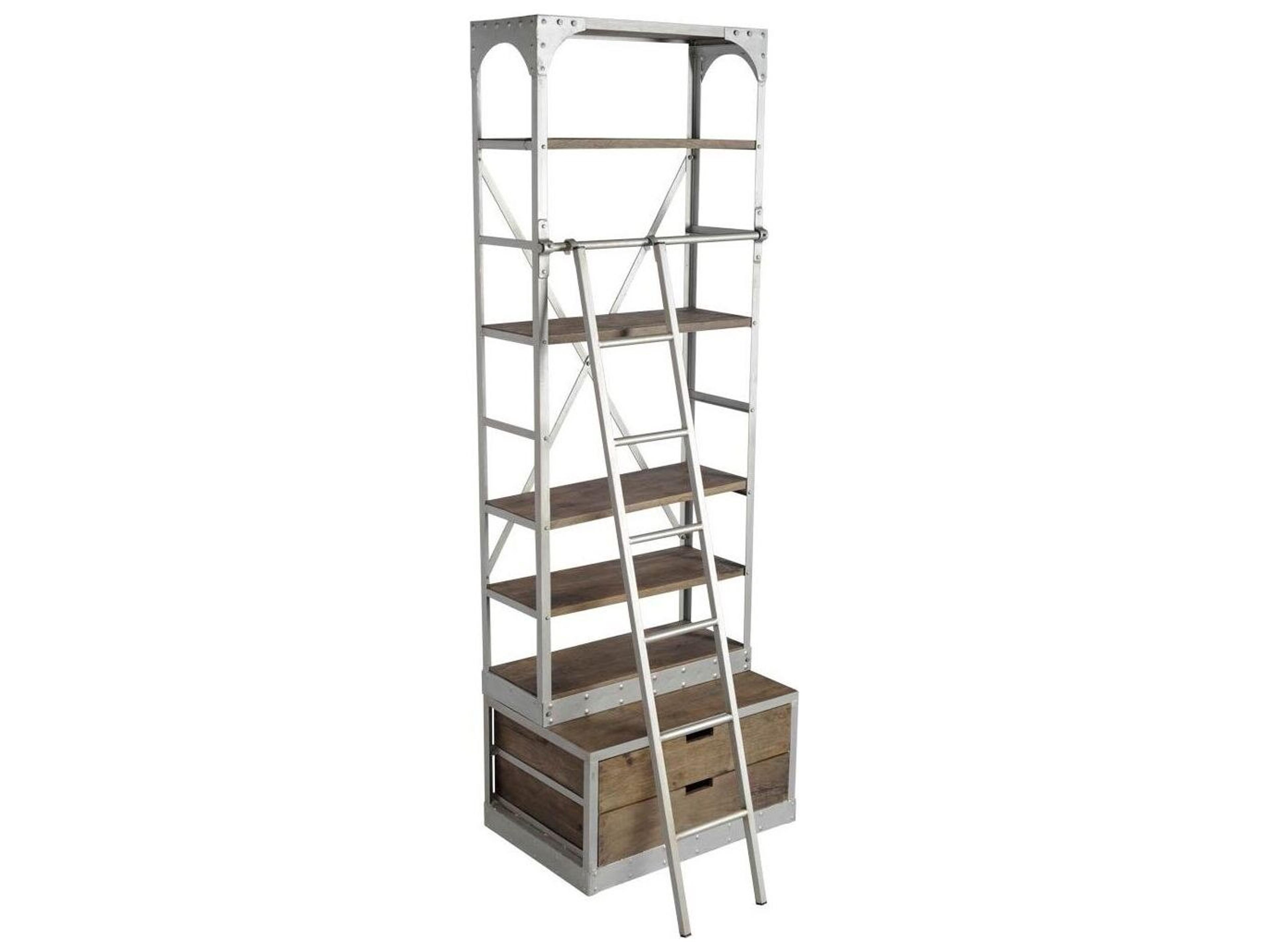 Brodie III 32L x 22W x 94H  Medium Brown Wood Silver Accent Four Shelf Shelving Unit