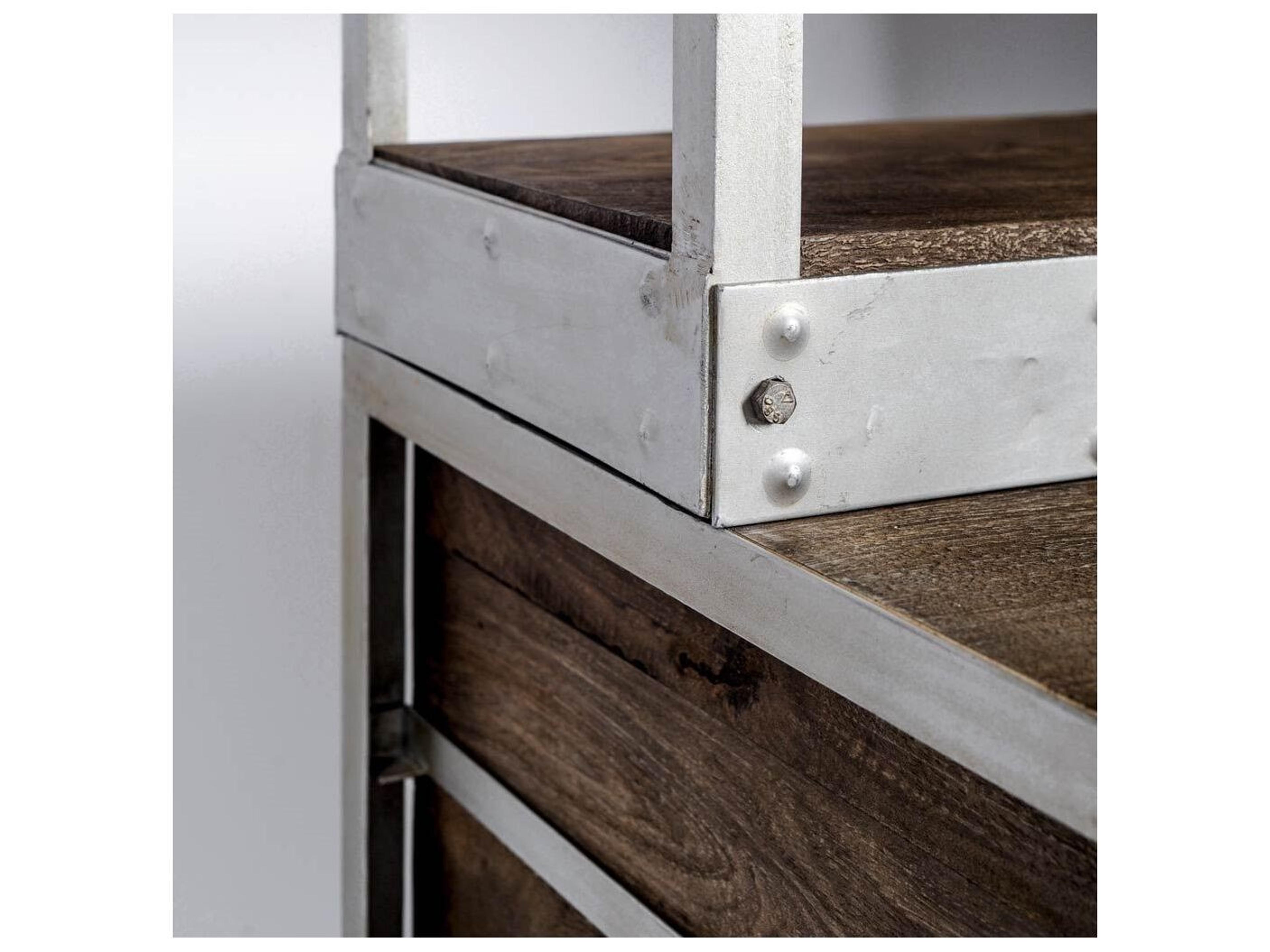 Mercana Brodie III 32L x 22W x 94H  Medium Brown Wood Silver Accent Four Shelf Shelving Unit