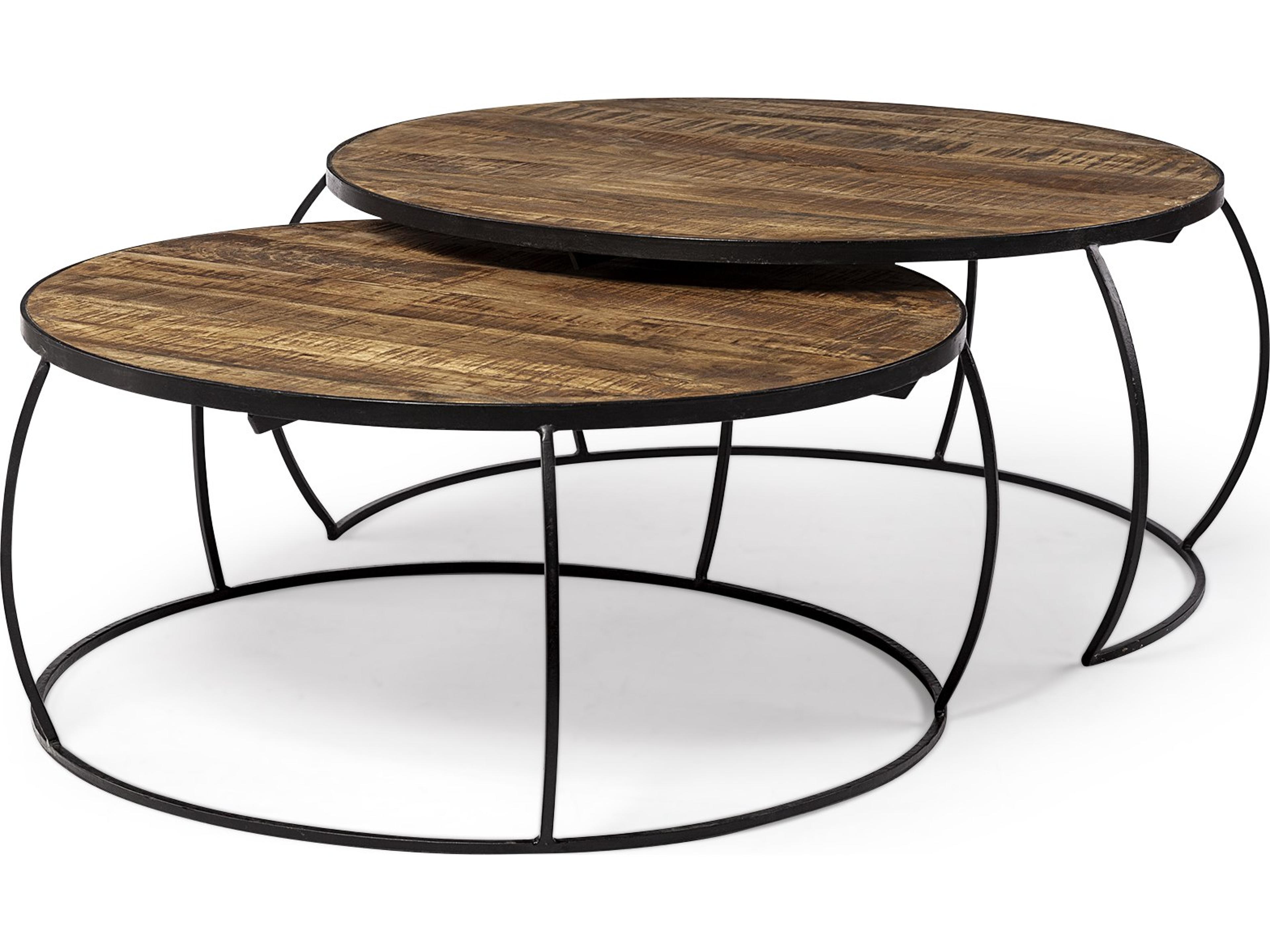 Clapp I Set of 2 (41" & 38") Round Brown Wood Top Black Iron Base Nesting Coffee Tables