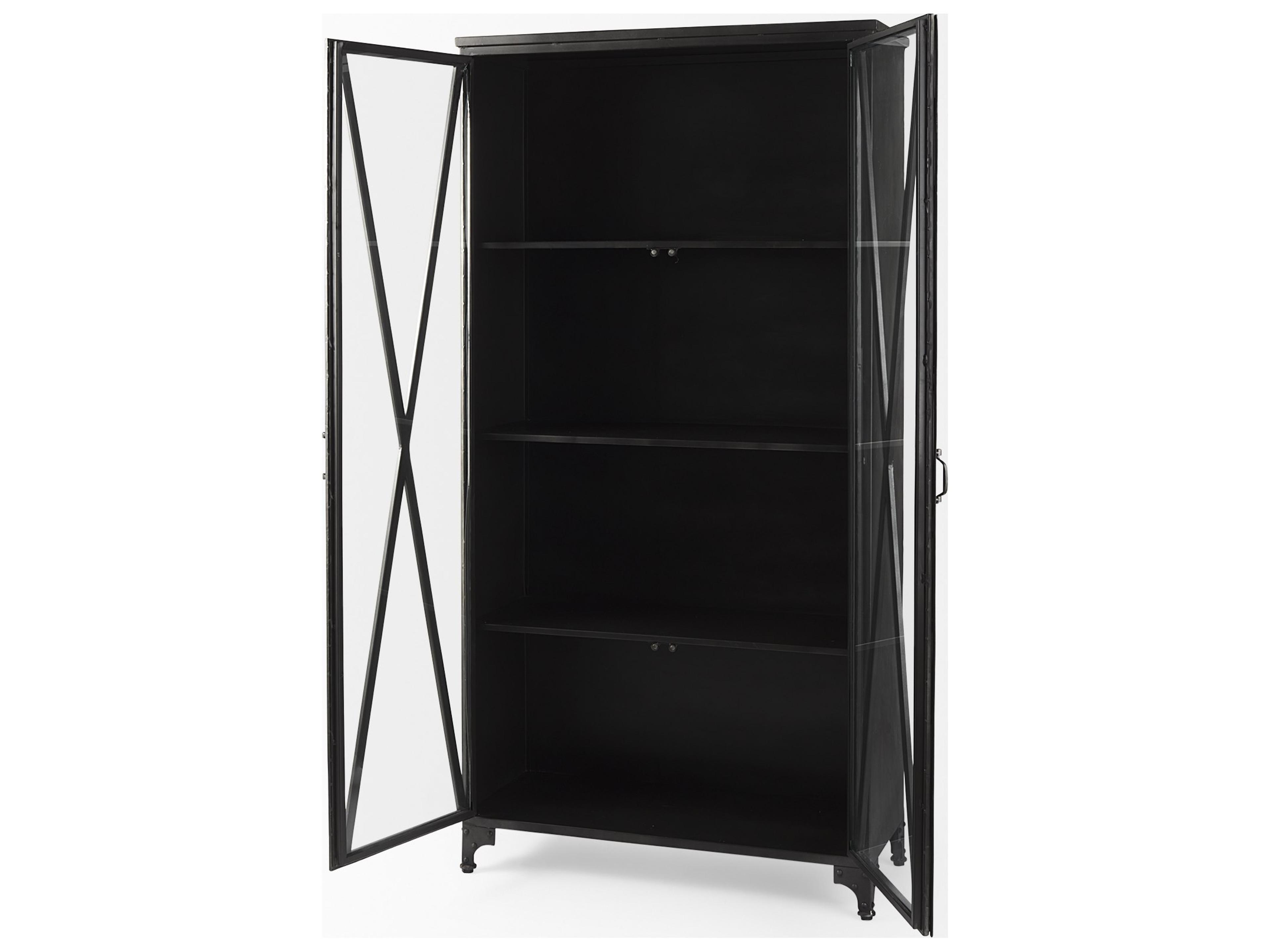 Mercana Poppy II 73.8" H Black Metal With Glass Door Display Cabinet