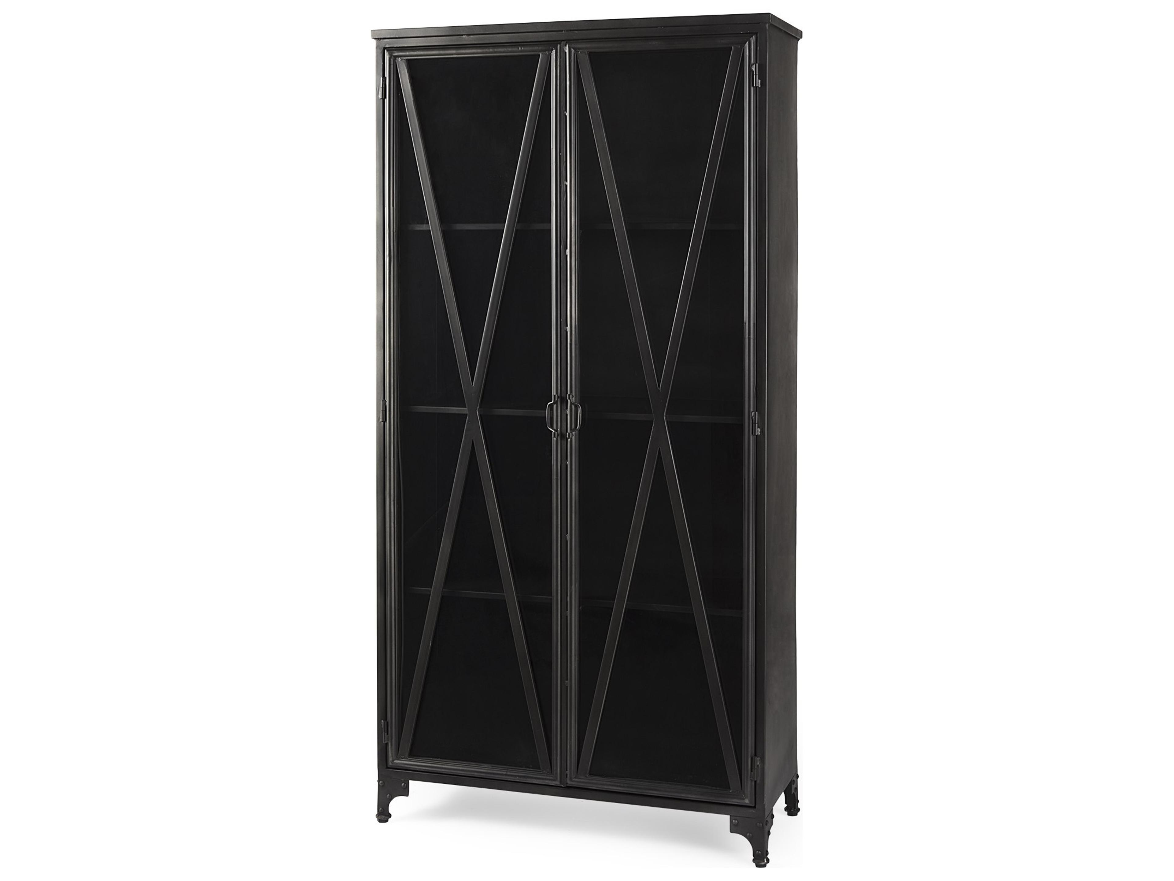 Poppy II 73.8" H Black Metal With Glass Door Display Cabinet
