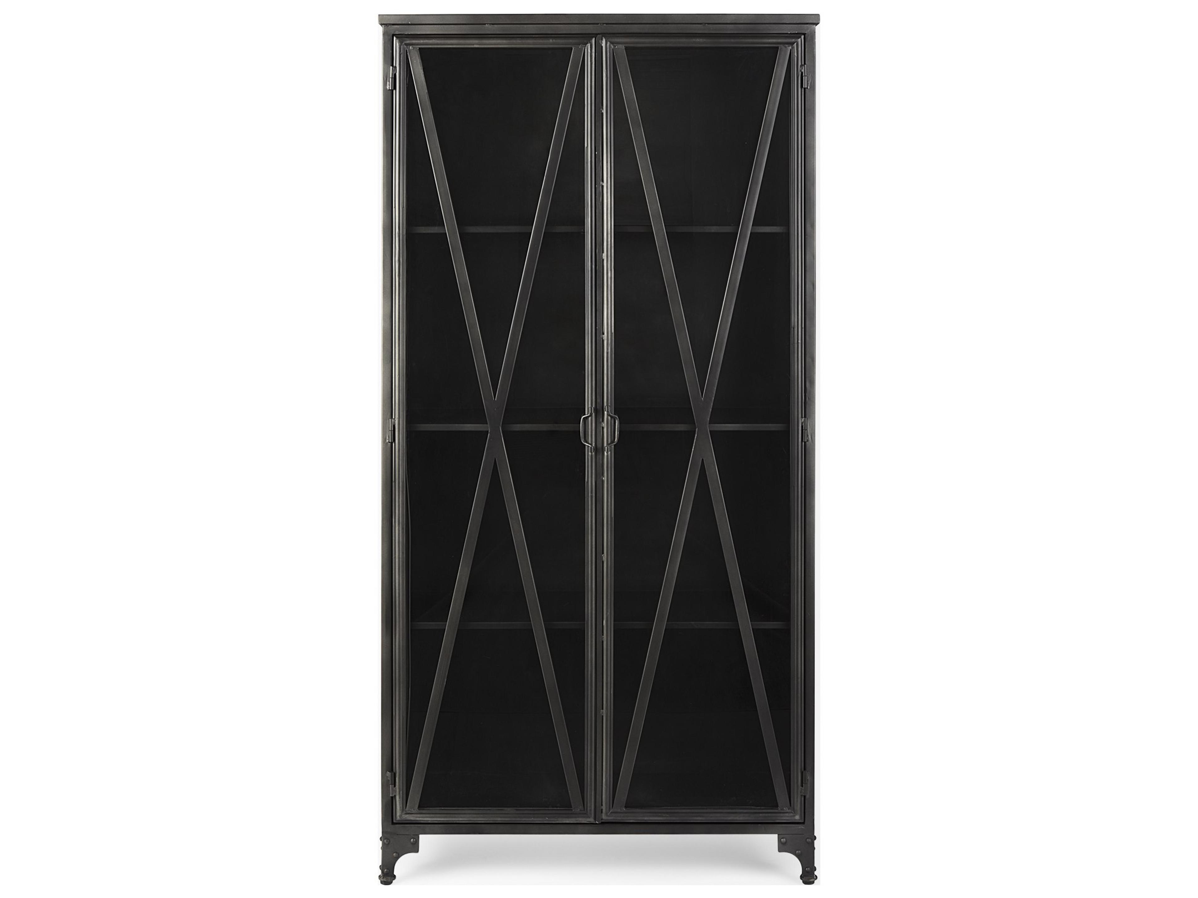 Mercana Poppy II 73.8" H Black Metal With Glass Door Display Cabinet