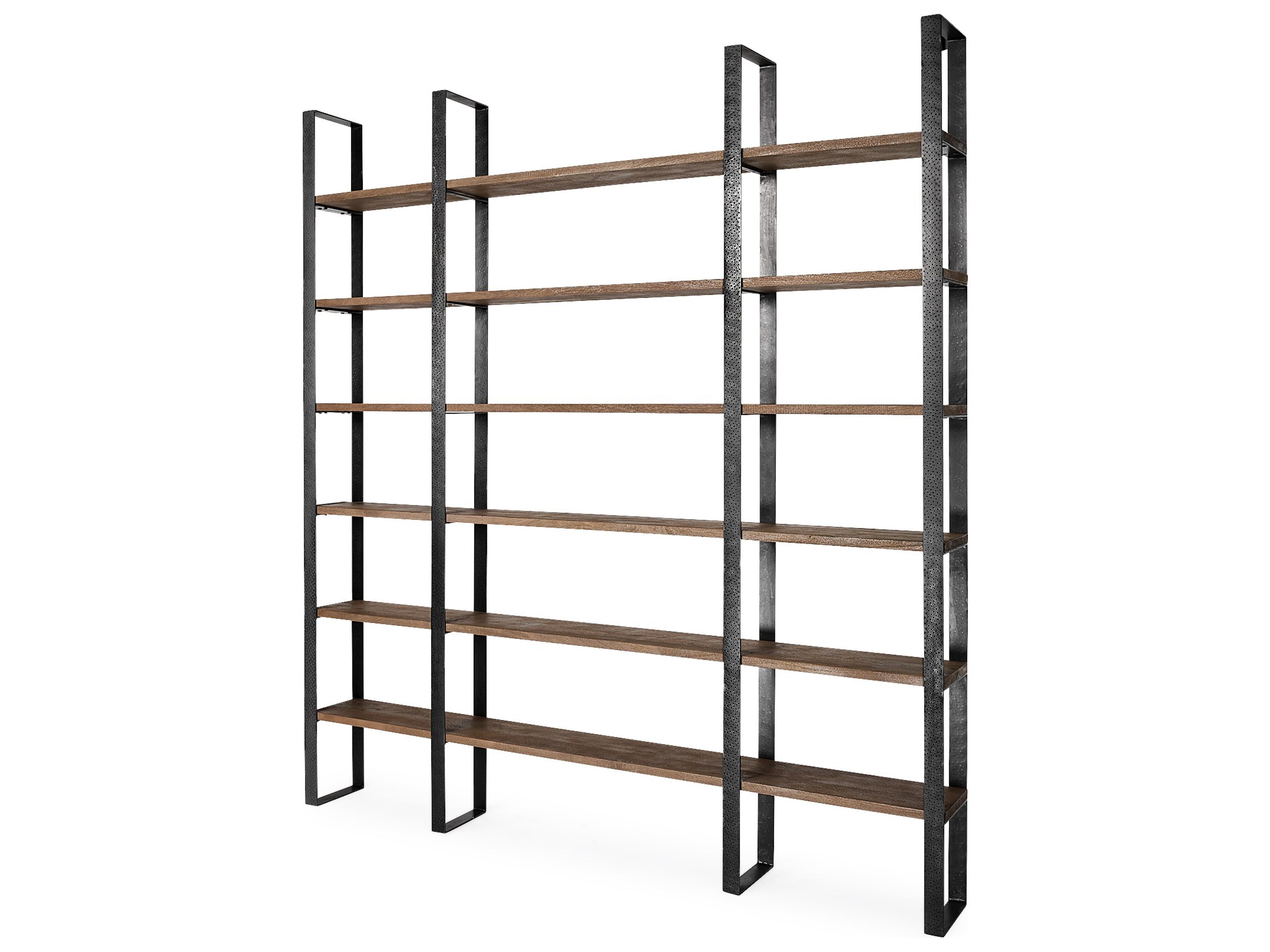 Taunton II 80L x 10.5W x 90H Dark Brown Wood And Black Iron Six Shelving Unit