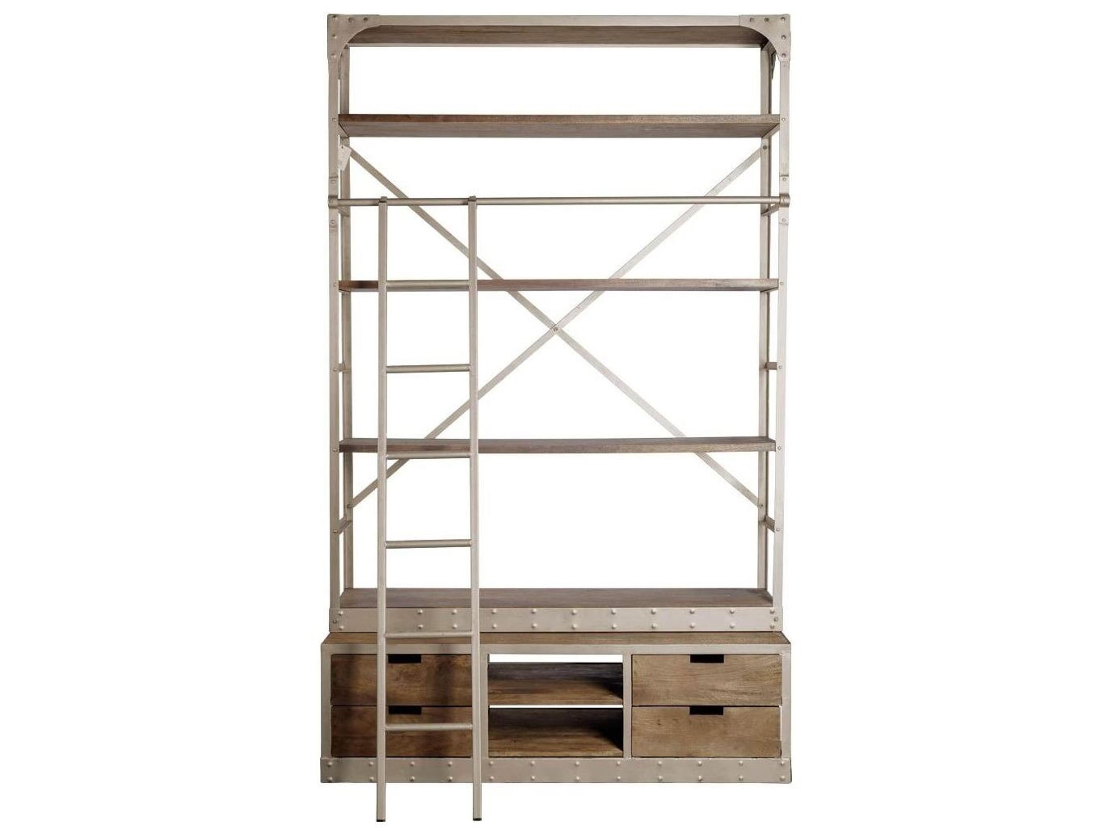 Brodie VI 57L x 20.5W x 94H Light Brown Wood Nickle Ladder Four Shelf Shelving Unit