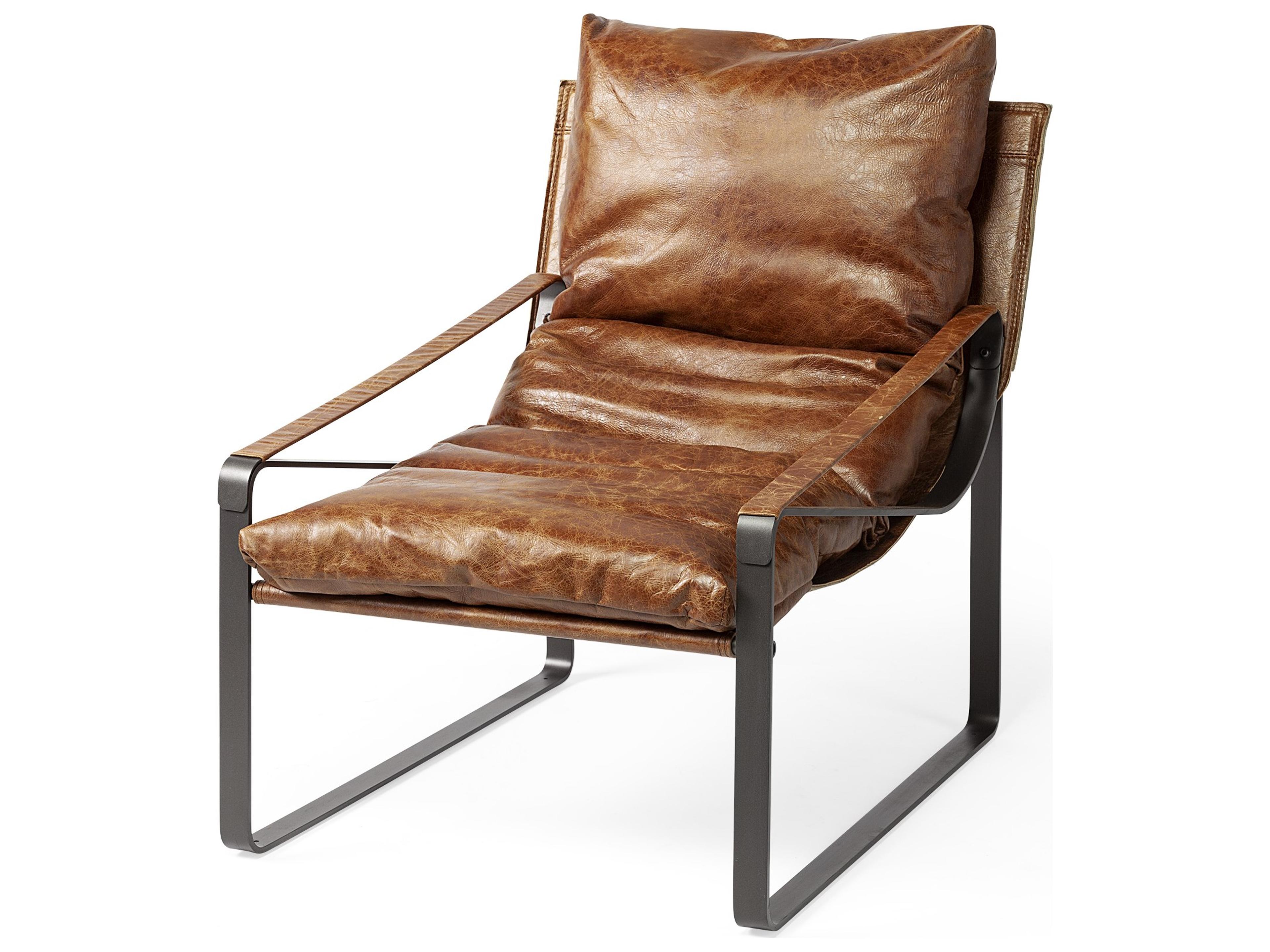 Hornet I 27.0L x 35.0W x 36.0H Brown Leather Unibody Seat w/ Black Metal Frame Accent Chair