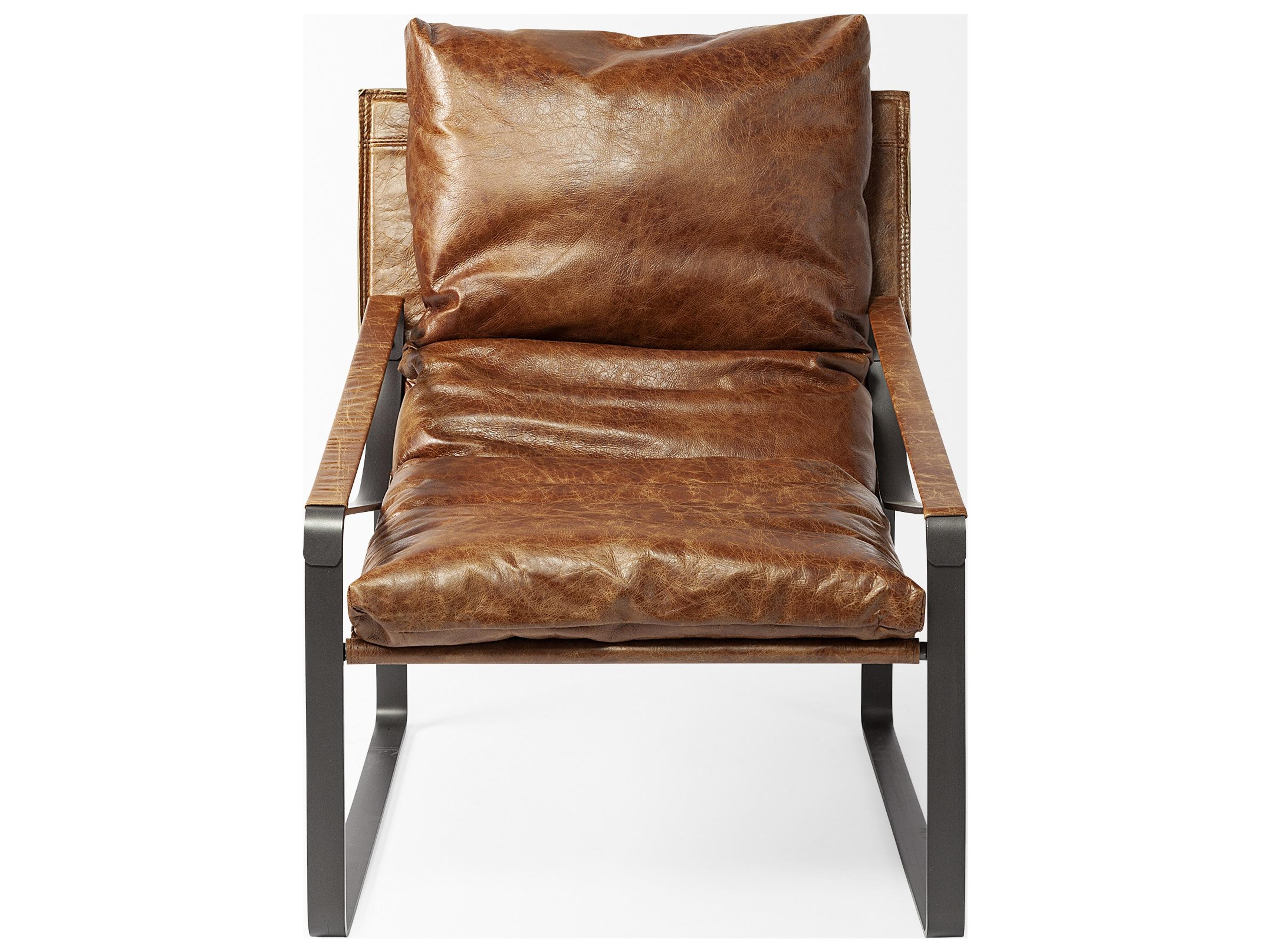 Mercana Hornet I 27.0L x 35.0W x 36.0H Brown Leather Unibody Seat w/ Black Metal Frame Accent Chair