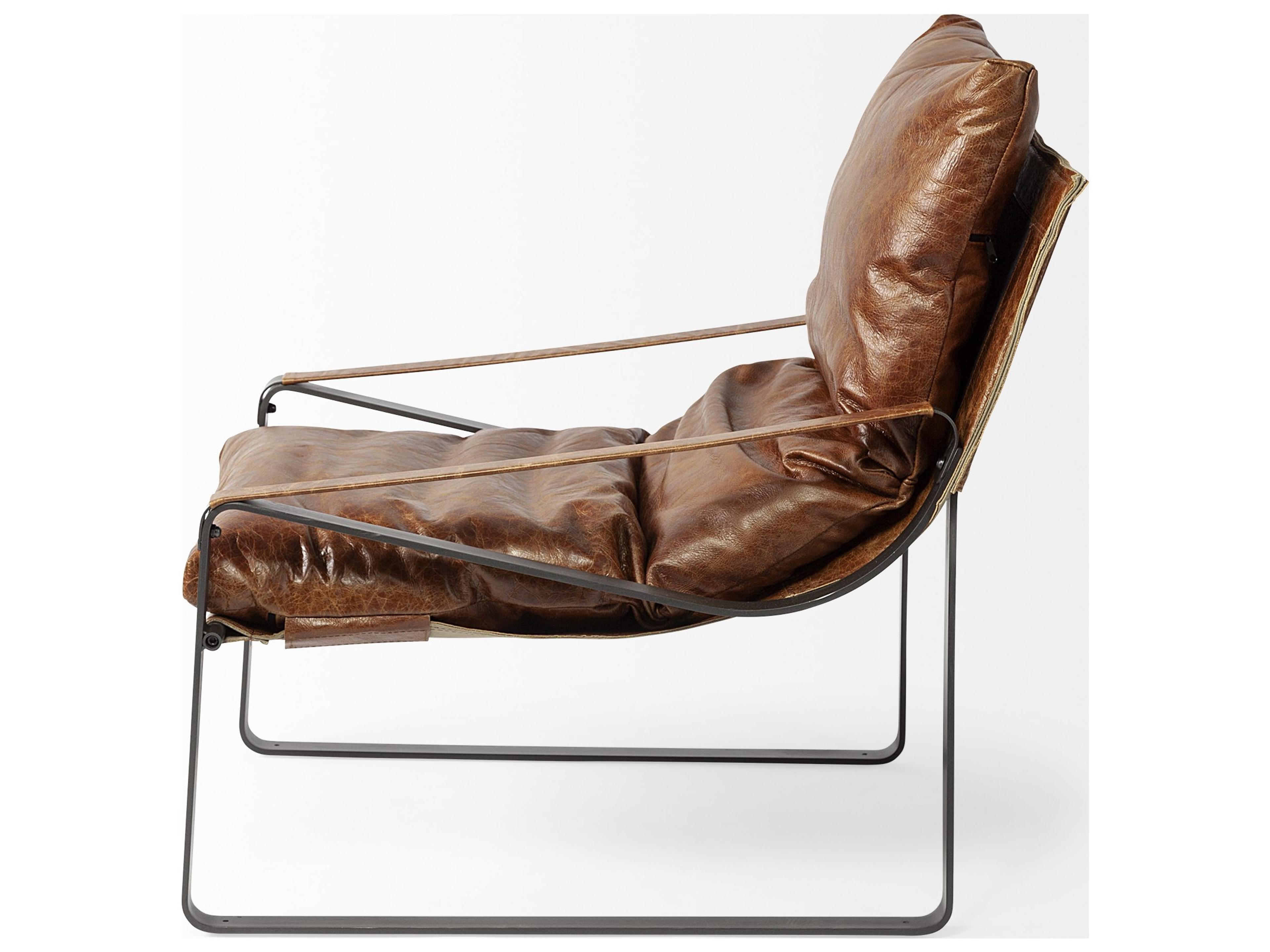 Mercana Hornet I 27.0L x 35.0W x 36.0H Brown Leather Unibody Seat w/ Black Metal Frame Accent Chair
