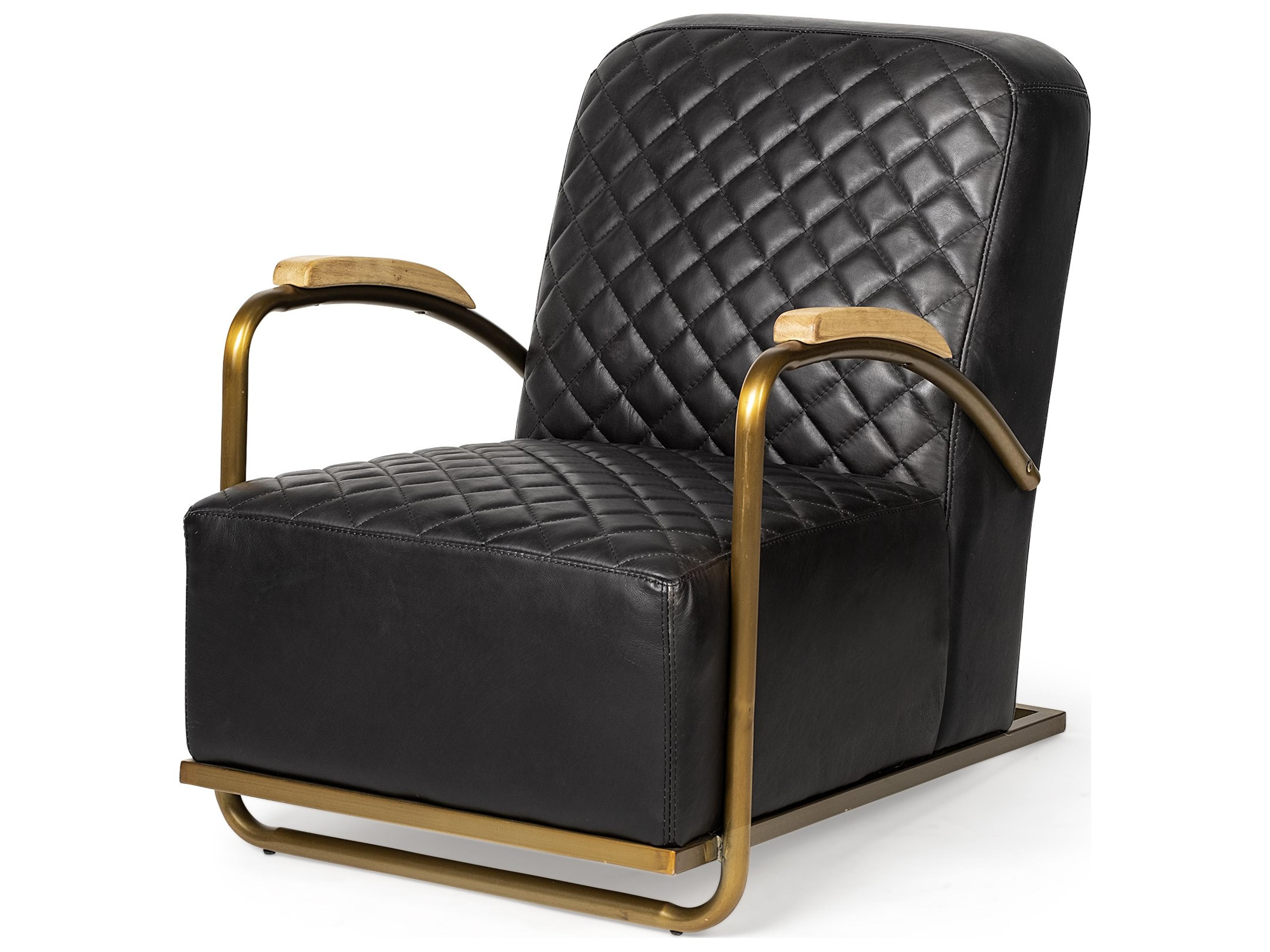 Mercana Horace I Black Leather Diamond Pattern w/Gold Iron Frame Accent Chair