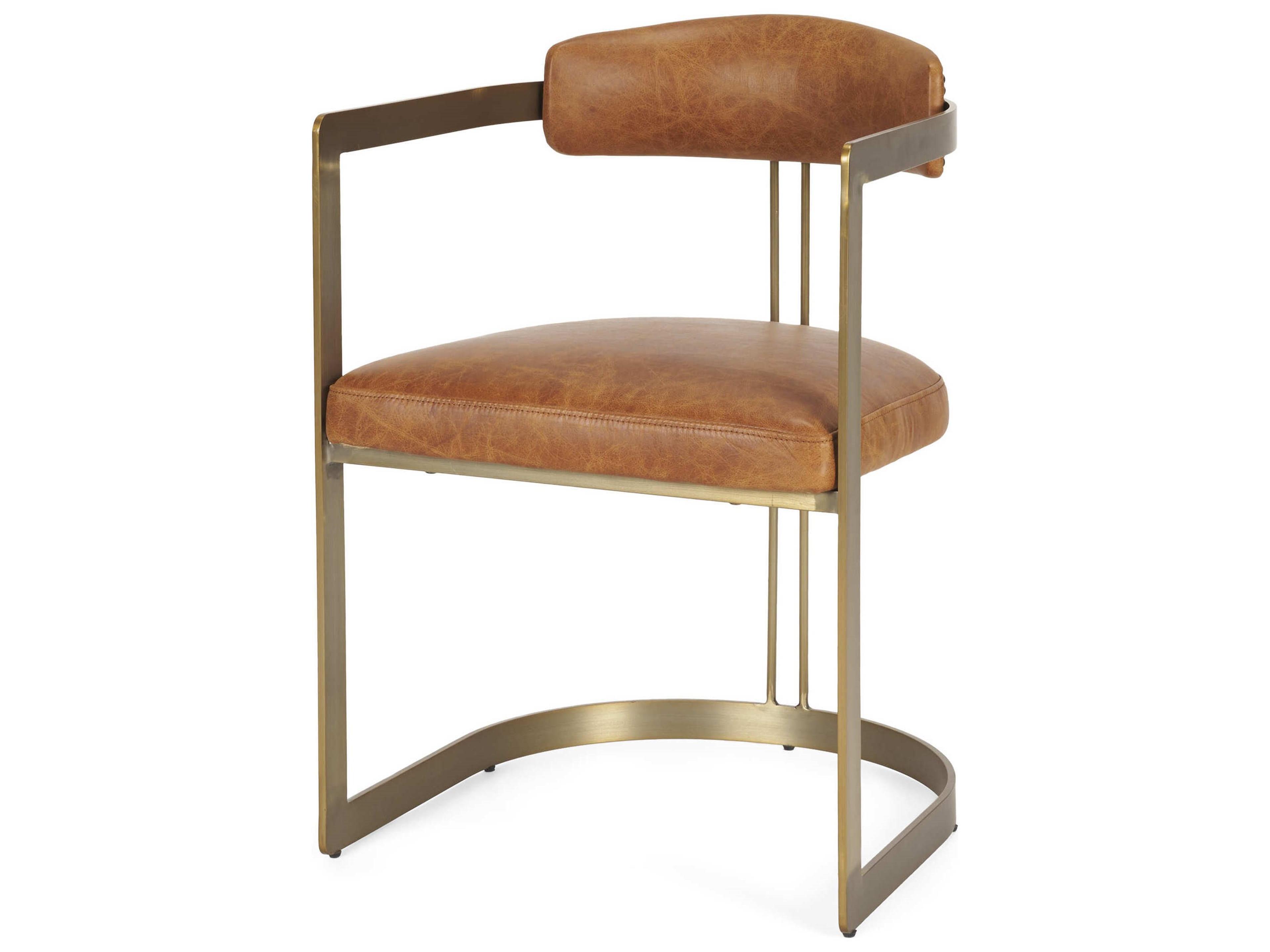 Hollyfield I Brown Leather Seat Gold Iron Frame Dining Chair